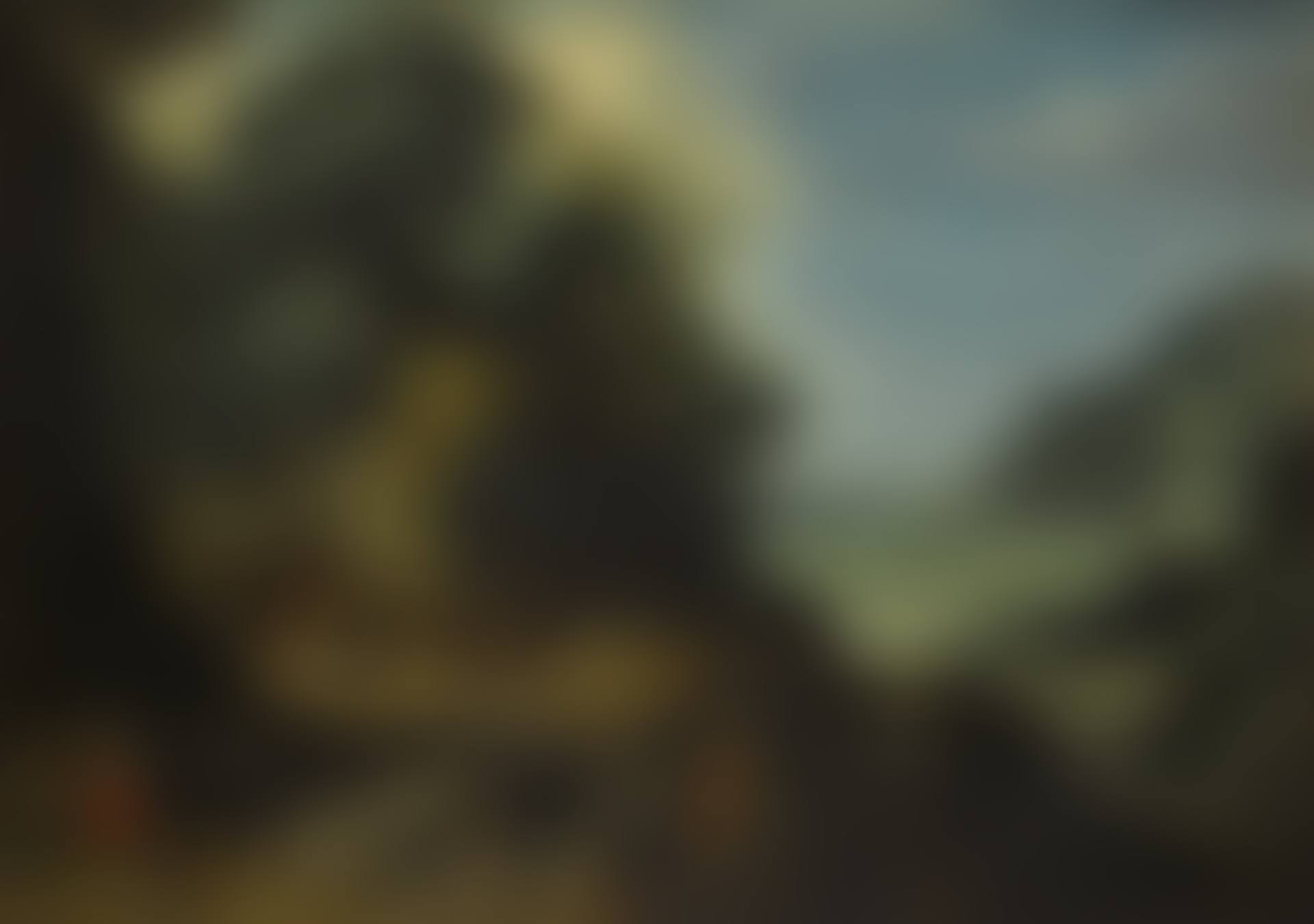 AN EXTENSIVE LANDSCAPE WITH HERDSMEN RESTING ON A ROCKY OUTCROP, A WOMAN SPINNING WOOL IN THE FOREGROUND (preview)