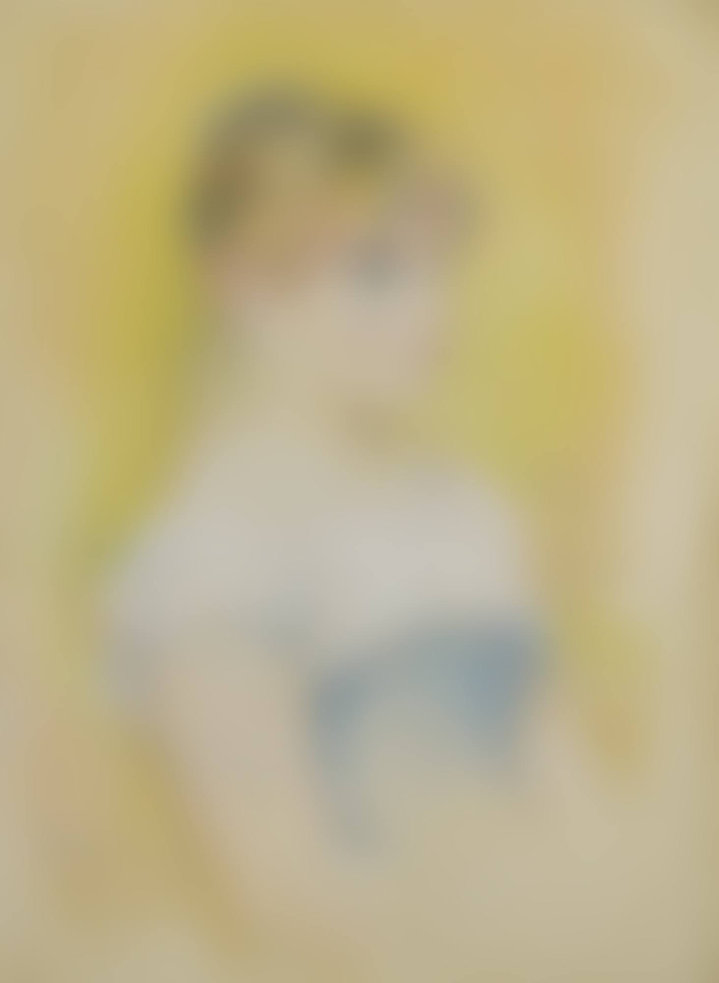 FILLE AU CORSET BLEU (UNE BLONDE AUX YEUX BLEUS, VUE DE TROIS QUARTS SUR UN FOND JAUNE) (preview)