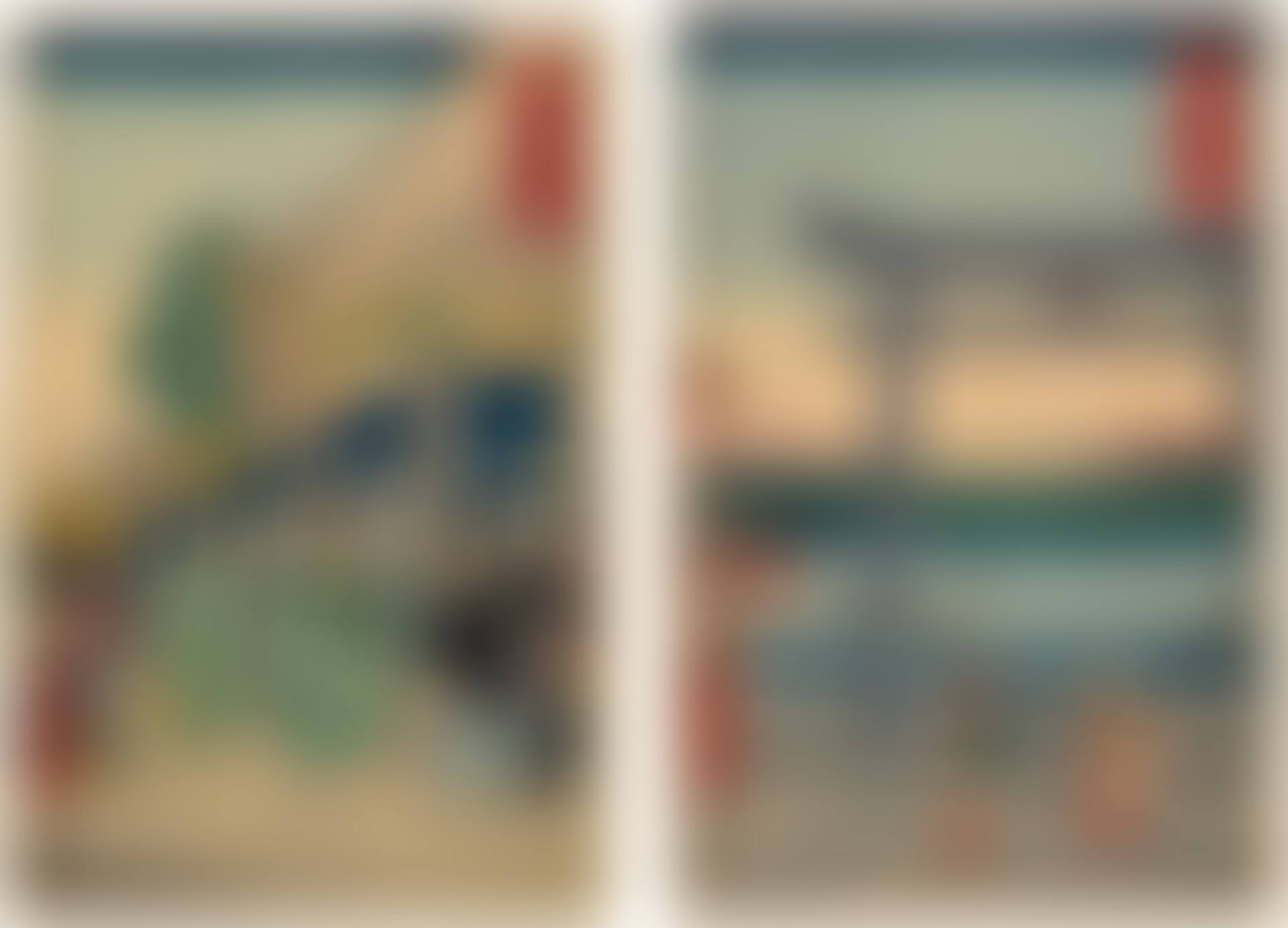 TWO PRINTS: THE SURUGA DISTRICT IN THE EASTERN CAPITAL & THE ENTRANCE GATE AT ENOSHIMA IN SAGAMI PROVINCE, FROM THE SERIES THIRTY-SIX VIEWS OF MOUNT FUJI (preview)