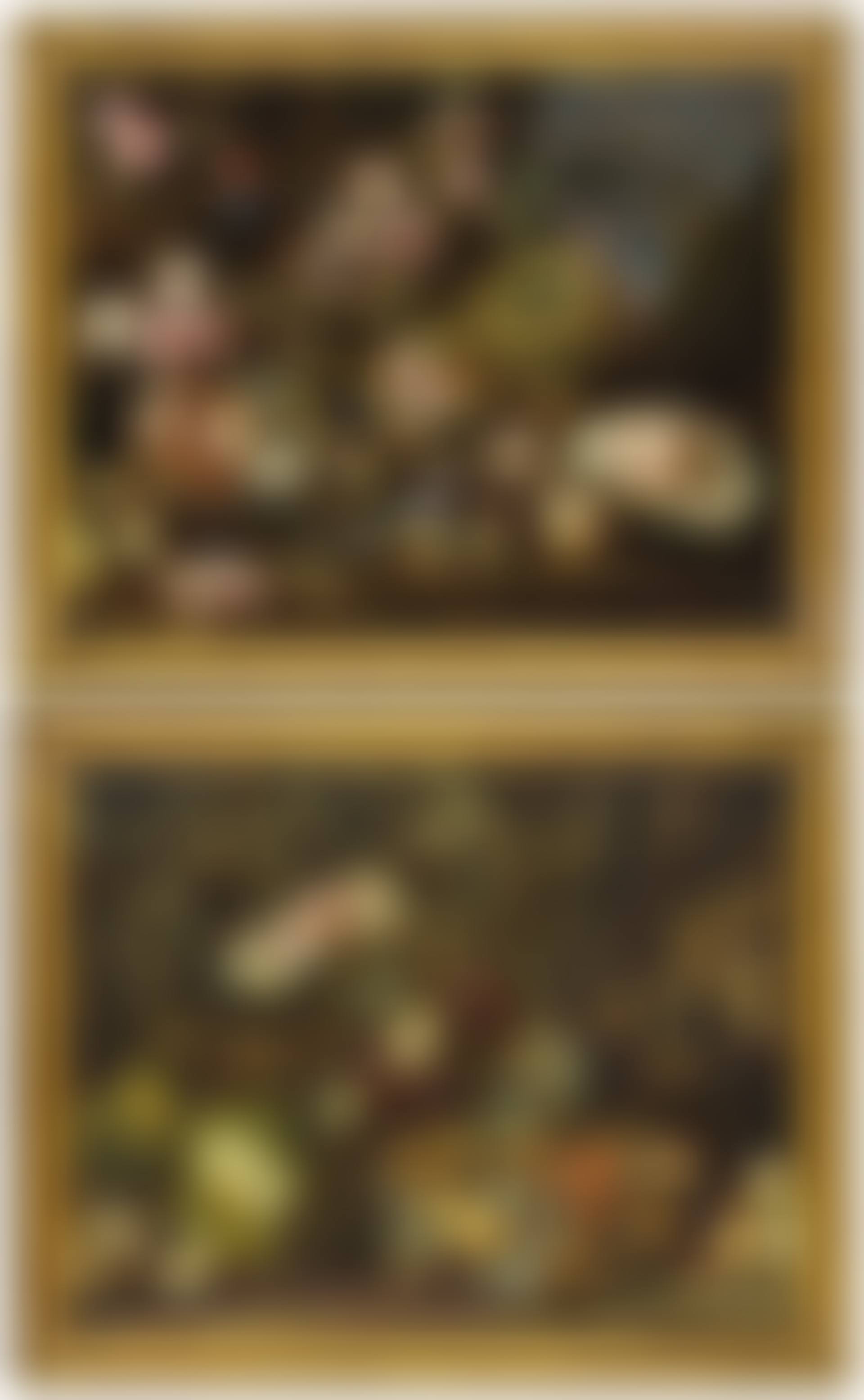 Melons, peaches and roses in a landscape; and Melons, and other fruit in a landscape, figures on horseback beyond (preview)