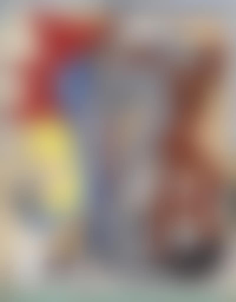 Femme grise, homme rouge et os devant une porte (preview)