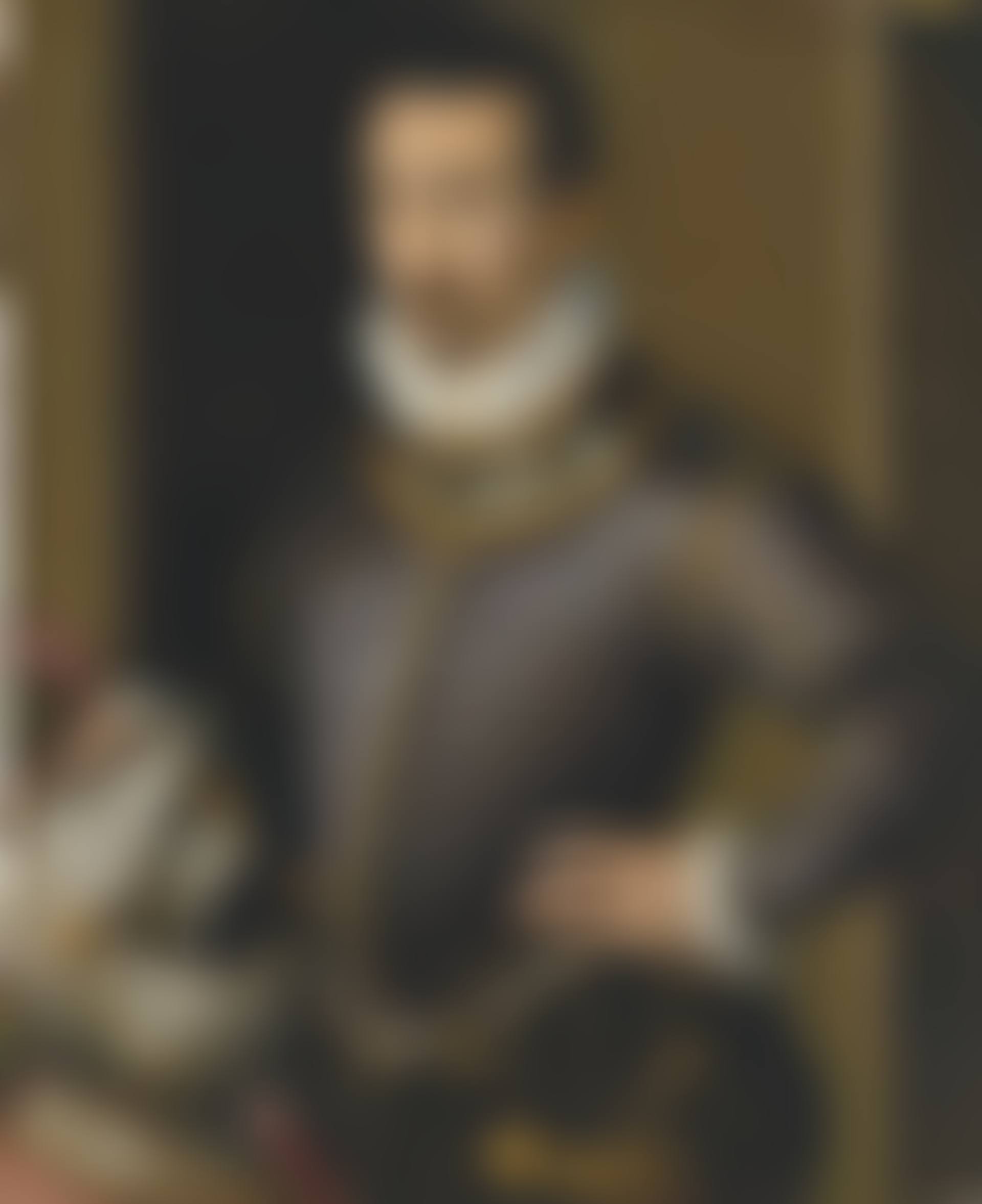 Portrait of a gentleman, half-length, in a black slashed doublet, his hand resting on a helmet (preview)