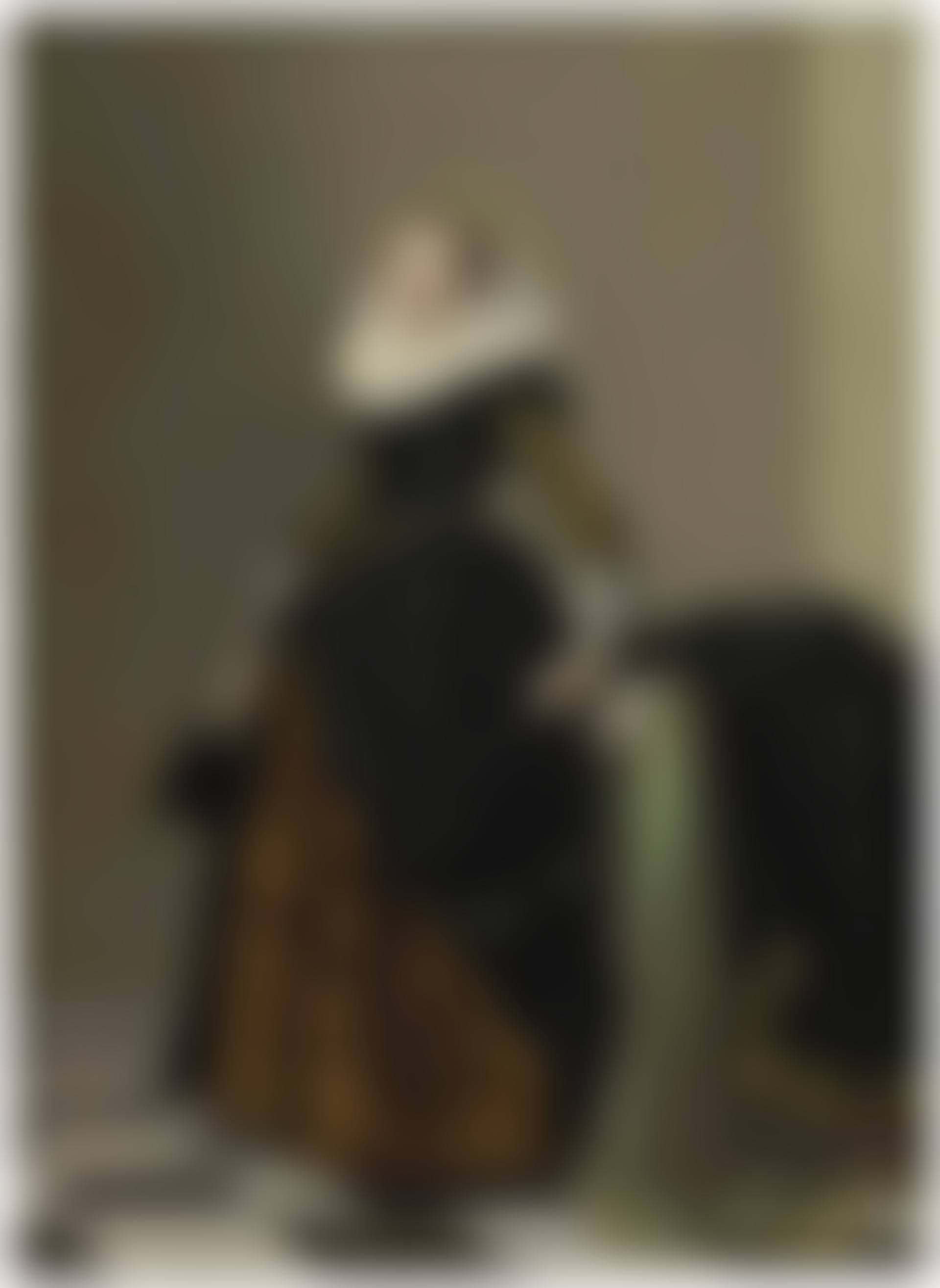 Portrait of a richly dressed young lady, full-length, before a draped table (preview)