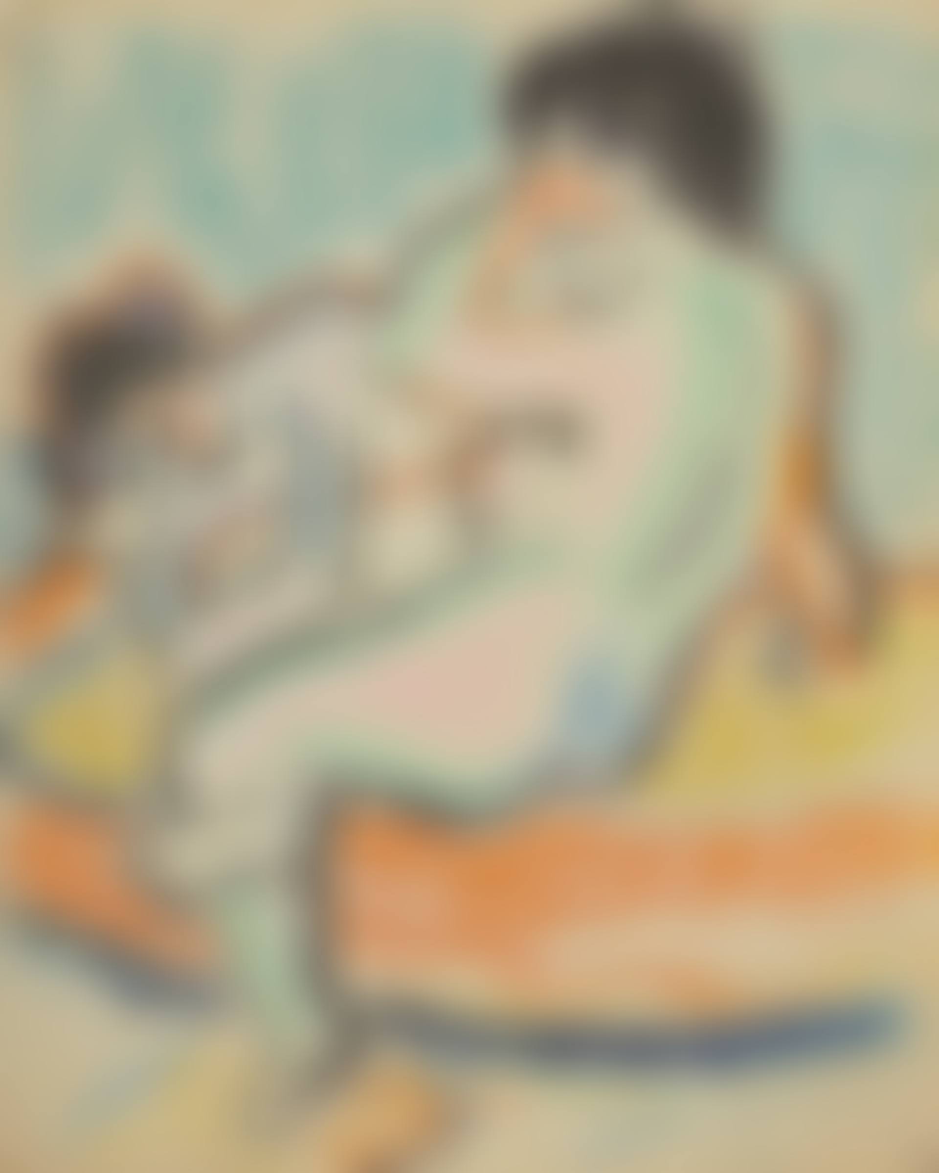 Sitzender und liegender Akt auf Bett (preview)