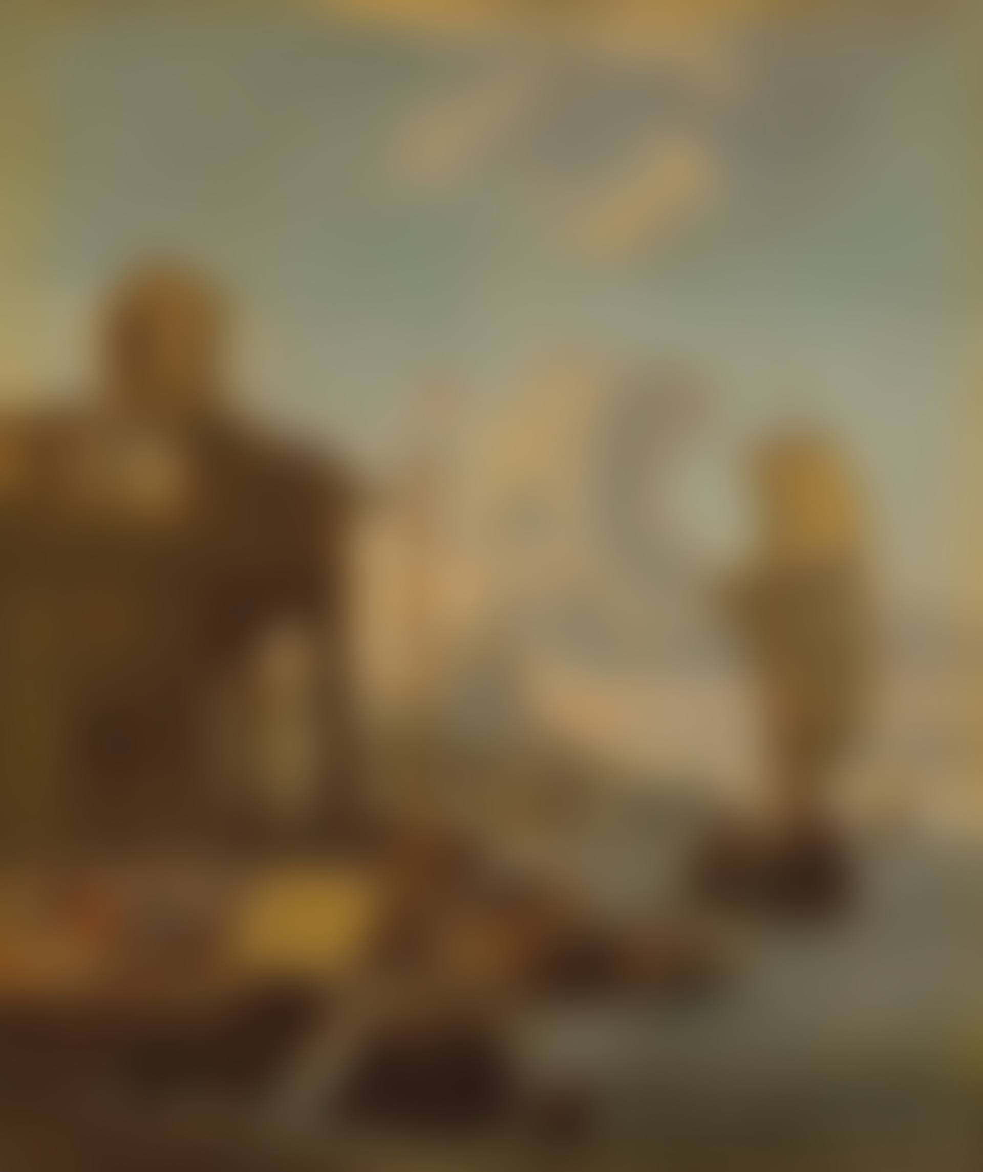 A Mediterranean harbour with figures loading cargo, a mountain beyond (preview)