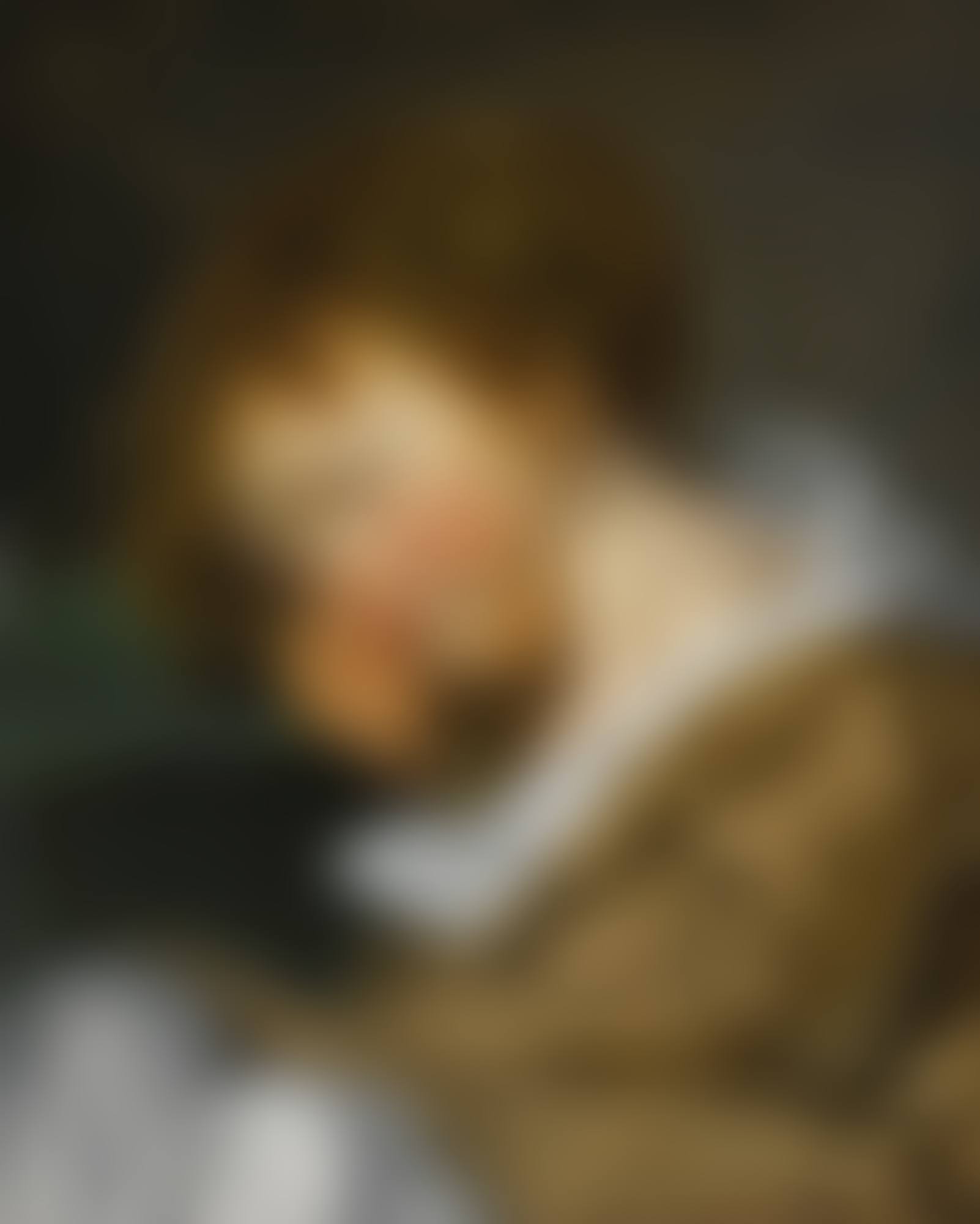 A BOY ASLEEP ON A TABLE, HALF-LENGTH, FACING TO THE LEFT (preview)