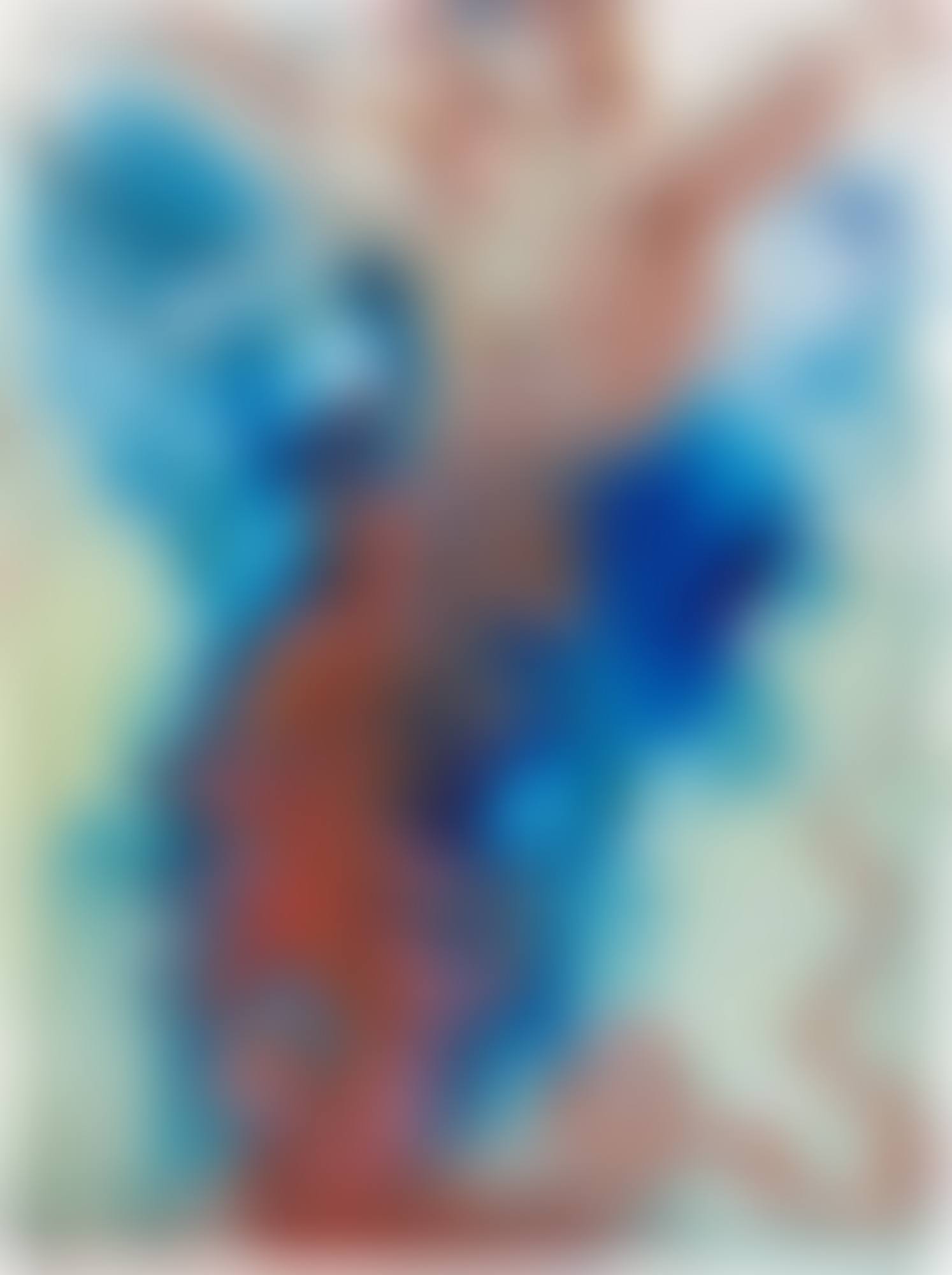 Sans titre, nu féminin avec tête d'oiseau et serpent or Serpente uccelo che becca donna nuda su sfondo bleu (Oiseau serpent picorant une femme nue sur fond bleu) (preview)