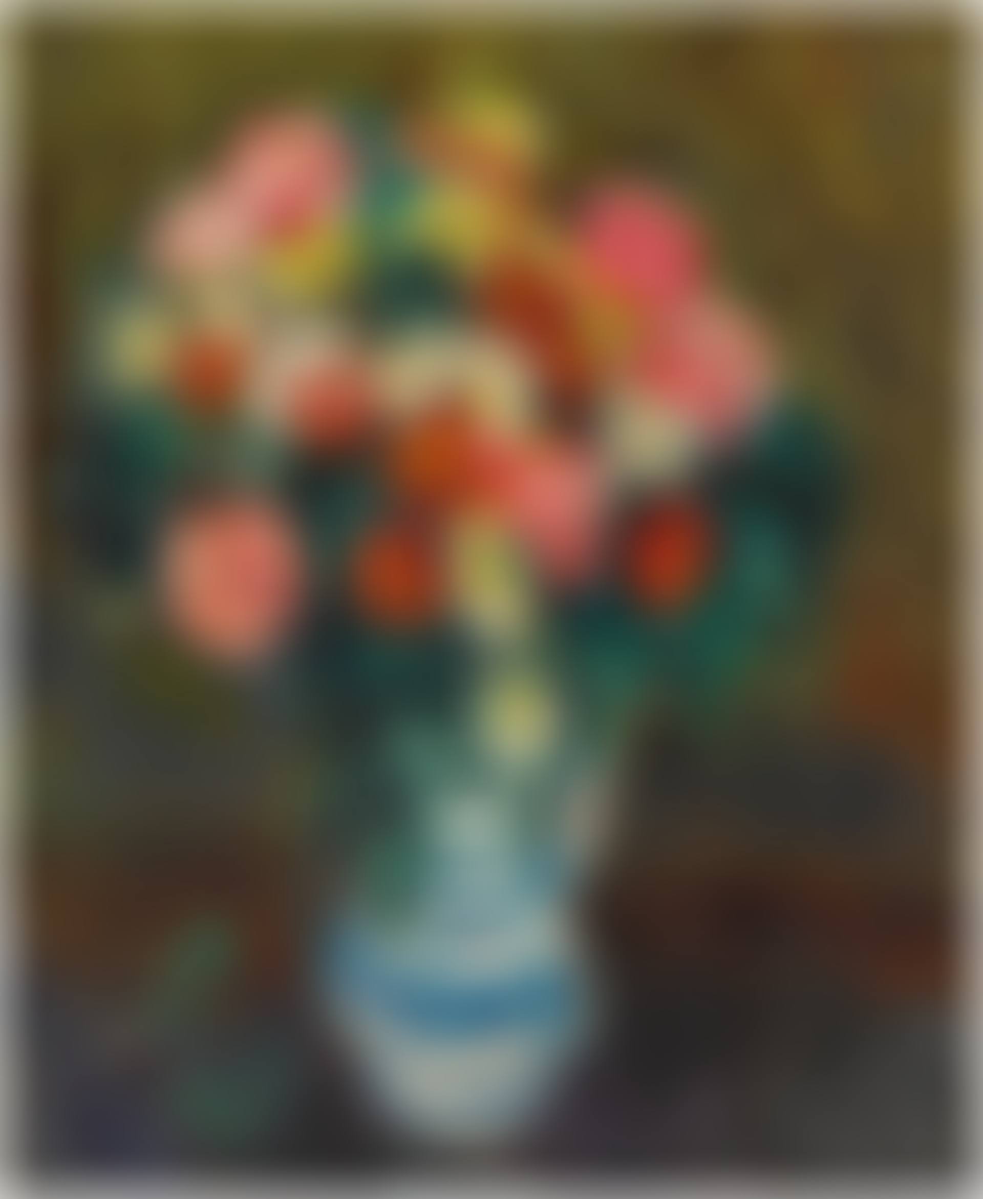 Fleurs mélangées dans un vase blanc et bleu (preview)