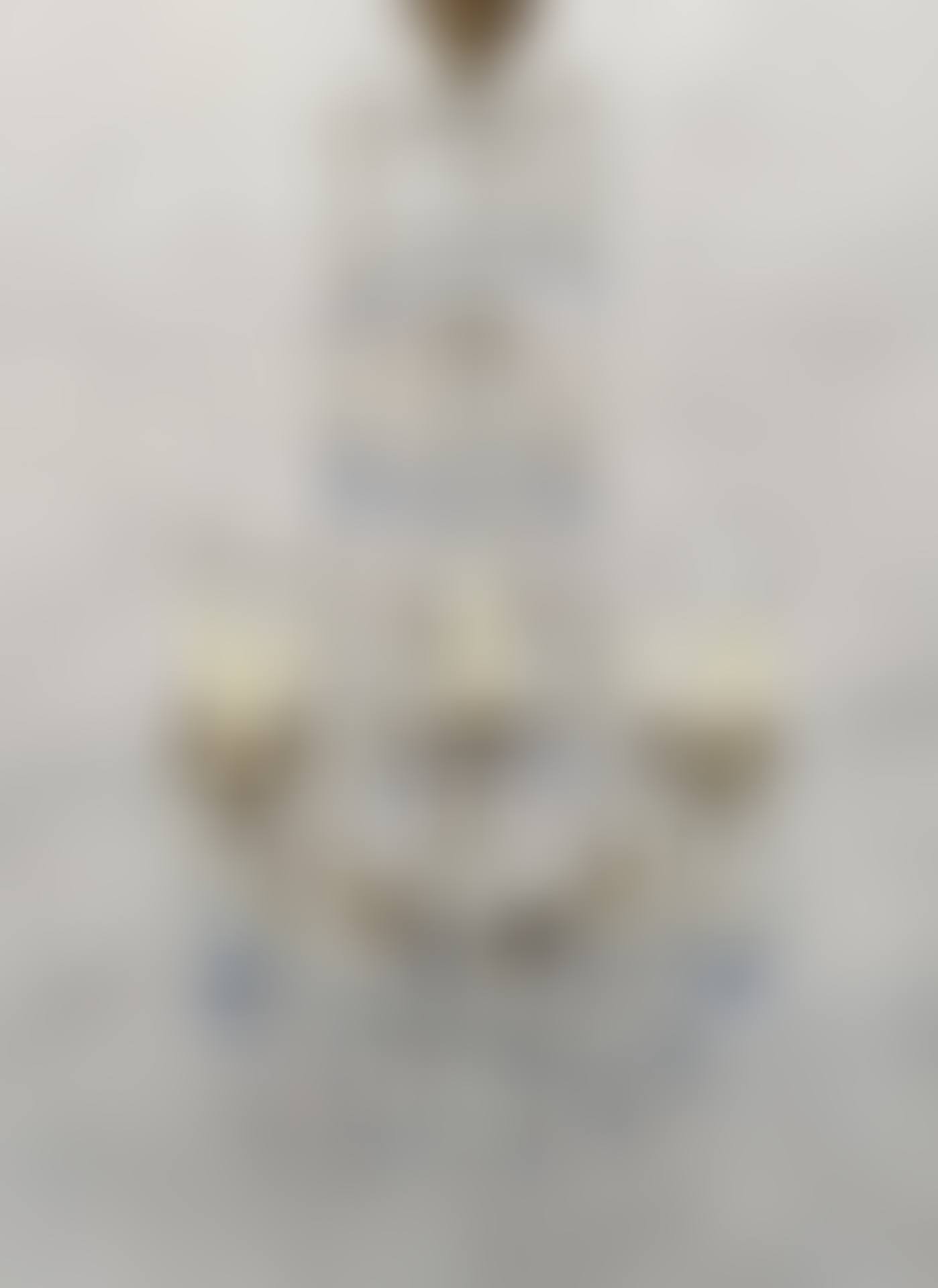 An eight-arm bronze chandelier with clear and blue pendants (preview)