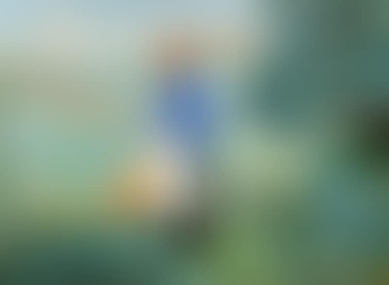 A young woman with blue shawl and a basket filled with elderflowers (preview)