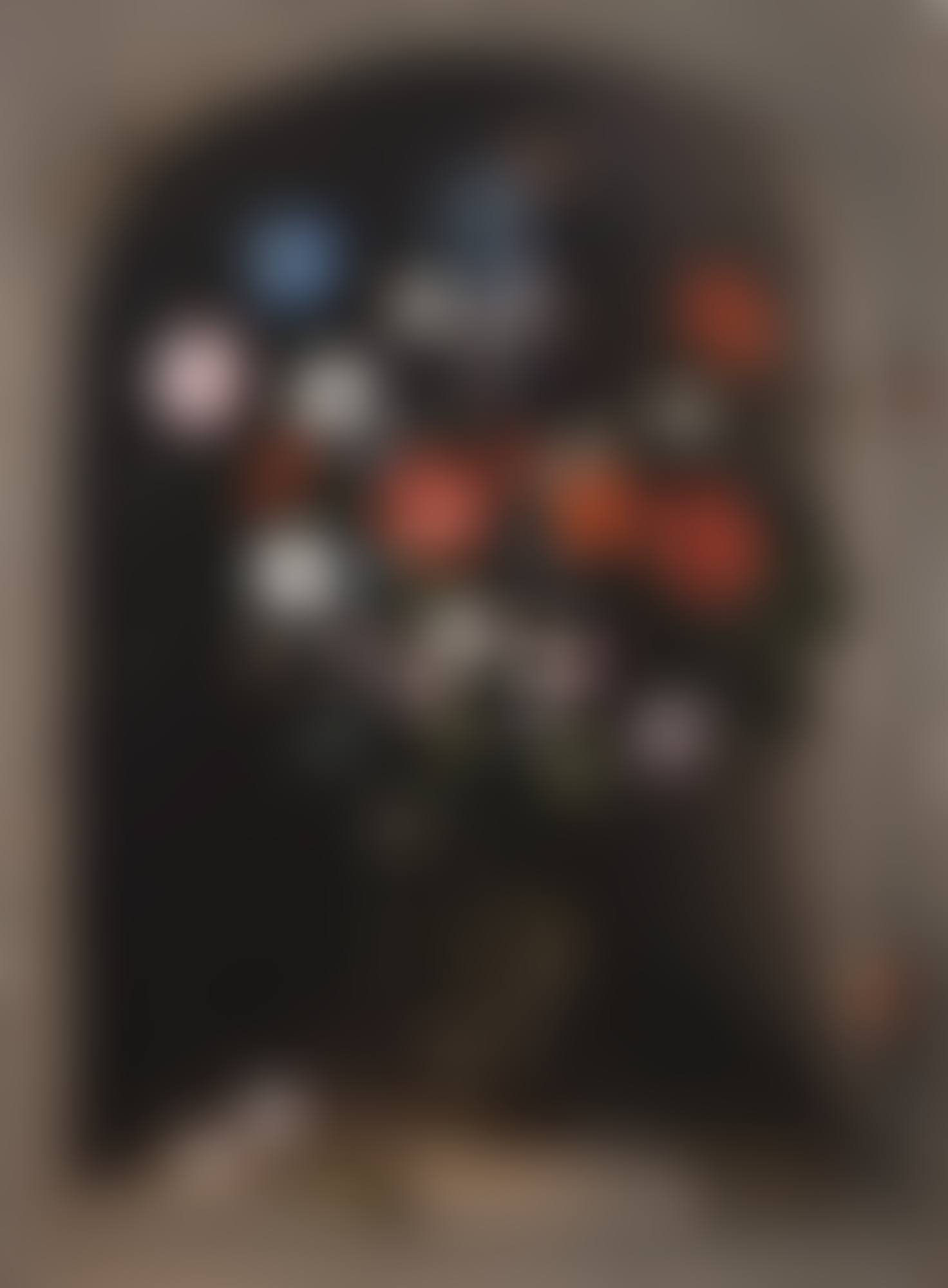 Still life of flowers with an iris in a glass vase, placed in a niche (preview)
