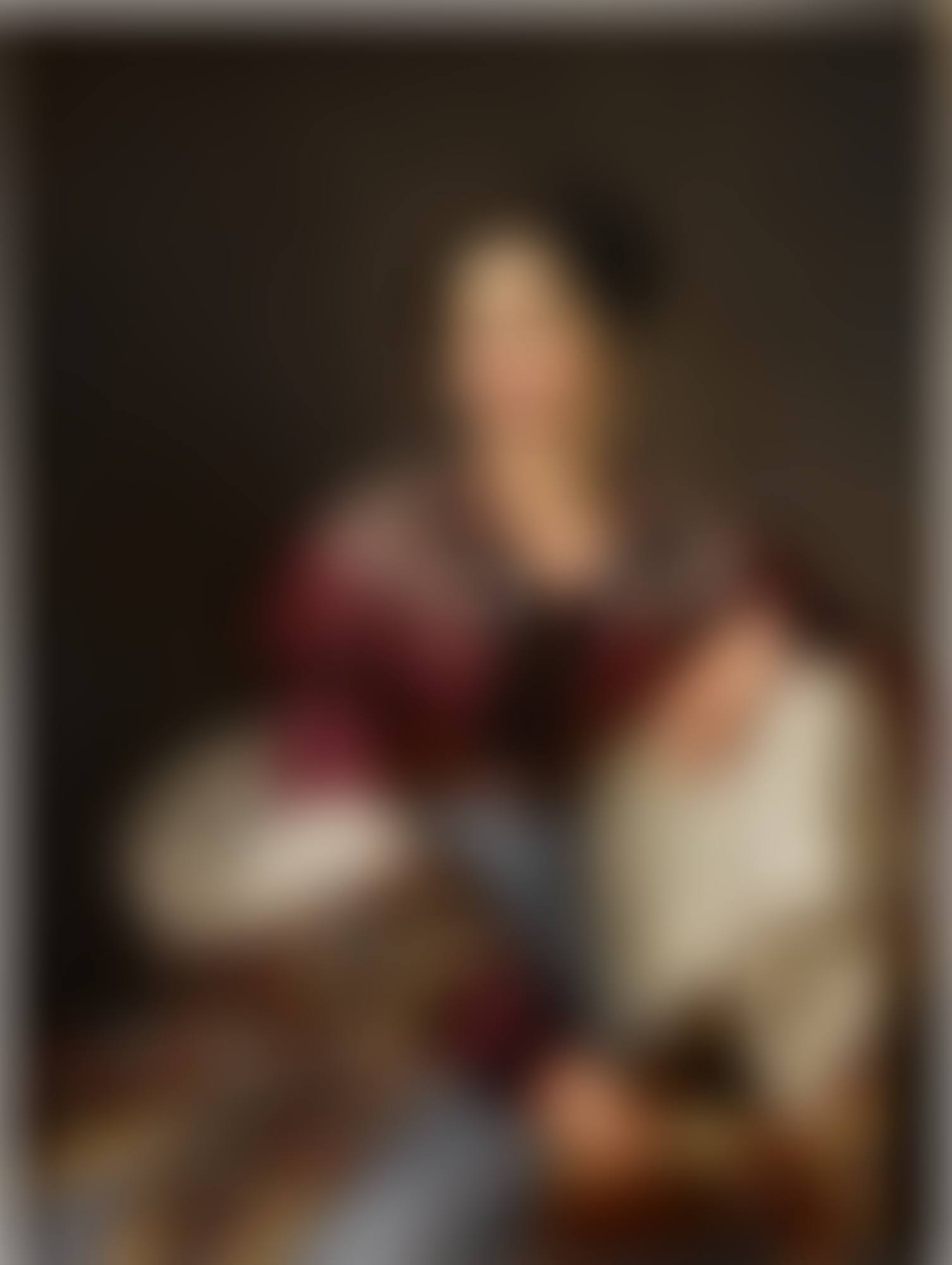 Portrait of an elegantly-dressed lady, three-quarter length, seated, holding a sprig of wild roses (preview)