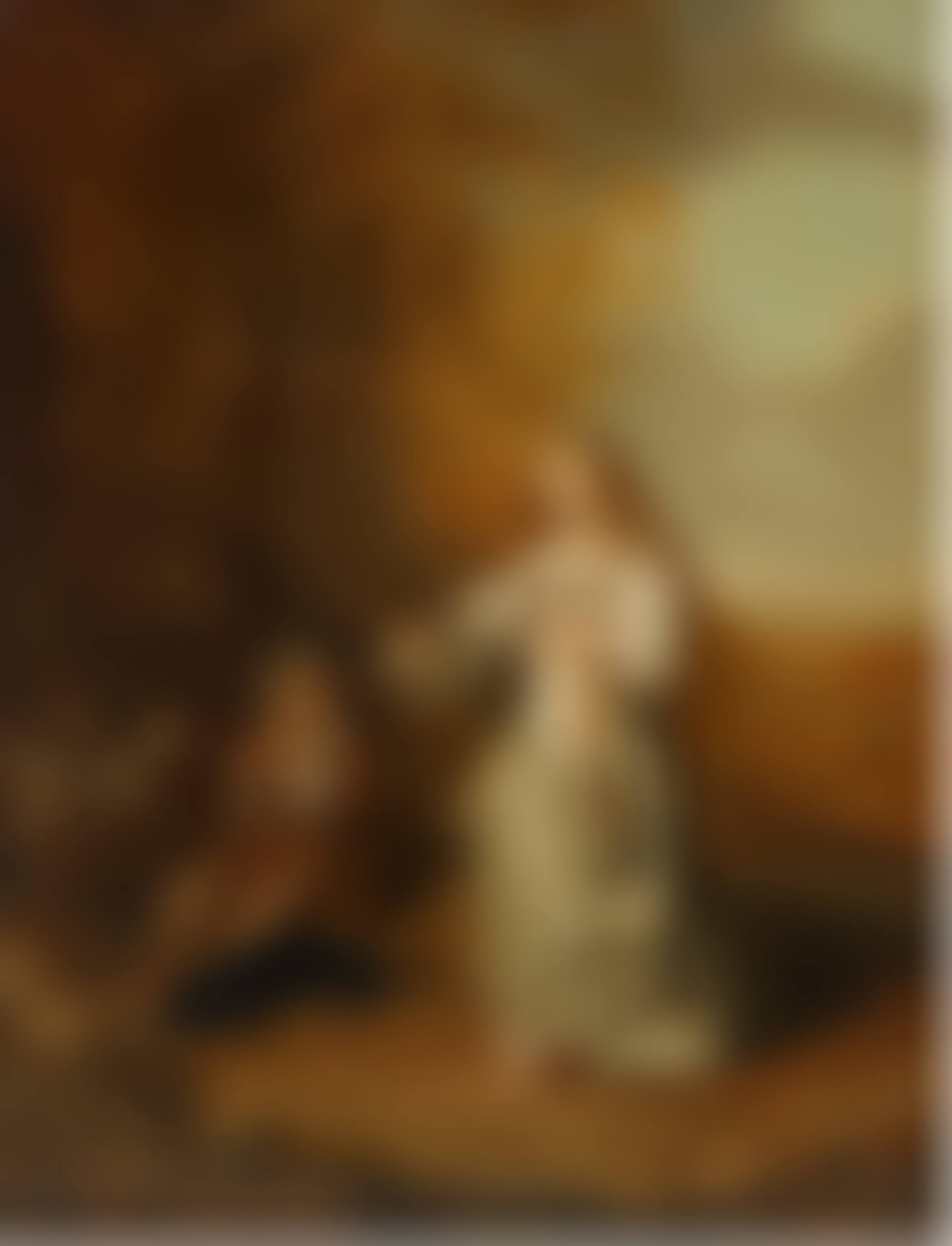 Portrait of a young woman as Flora with a shepherd playing a flute in a landscape (preview)