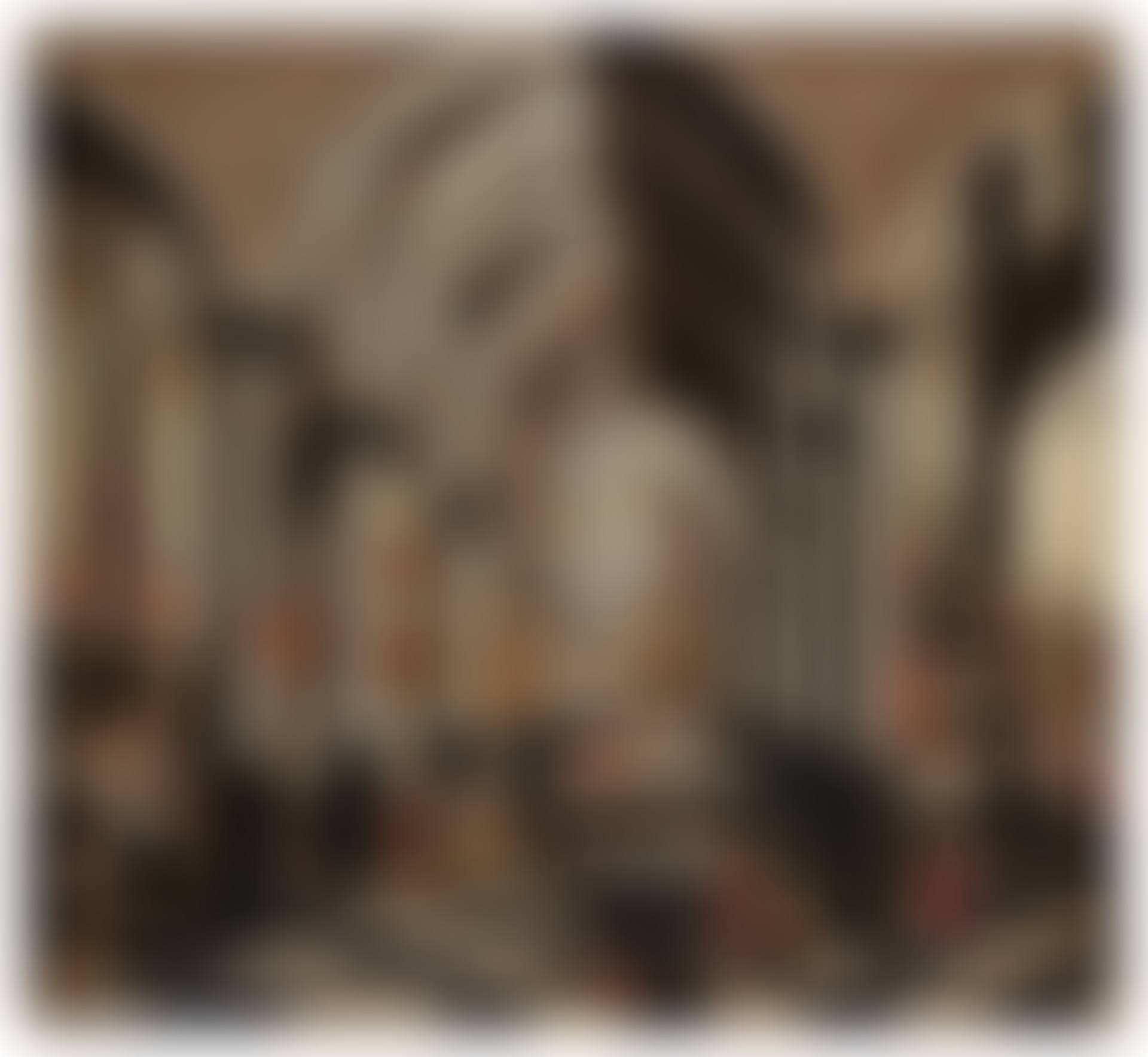 The interior of a church, with elegant figures gathered in the main aisle and Mass being said in a chapel at either side (preview)