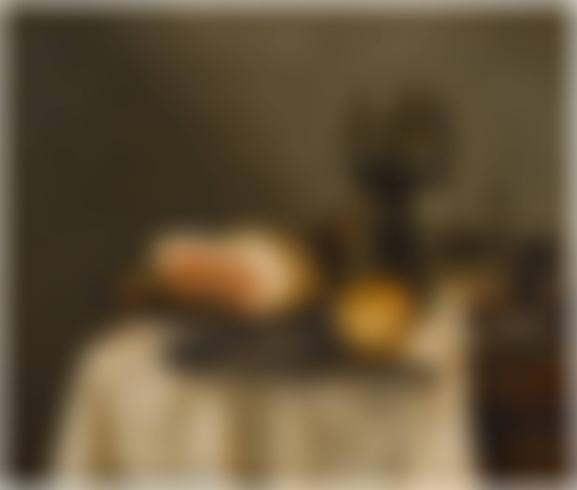 Still life with a glass roemer, façon-de-venise wineglass, silver cup, half-cut ham and bread roll with pewter plates, all on a draped table (preview)