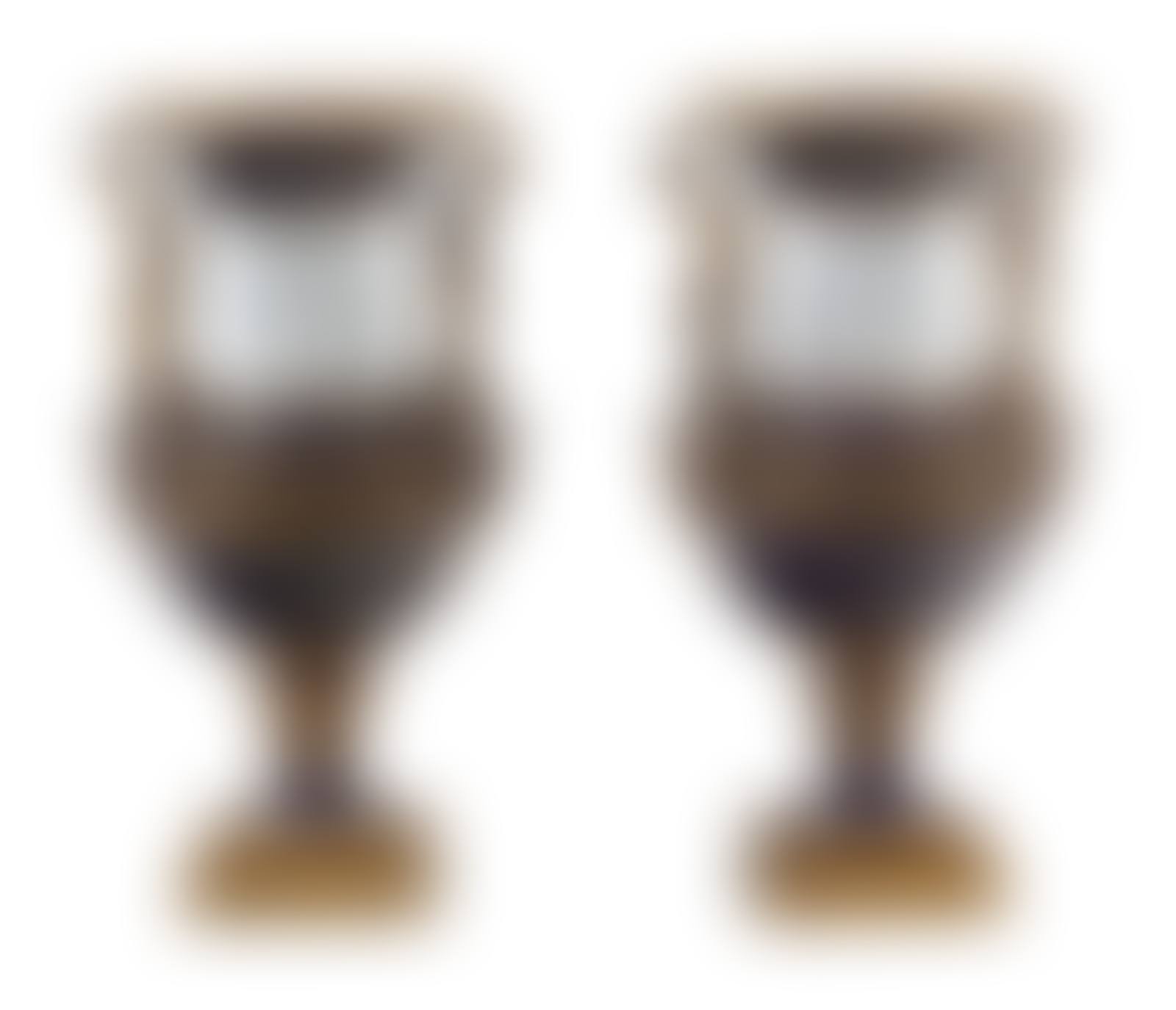 A Pair of French Gilt Bronze Mounted Bisque and Cobalt Glazed Porcelain Urns (preview)