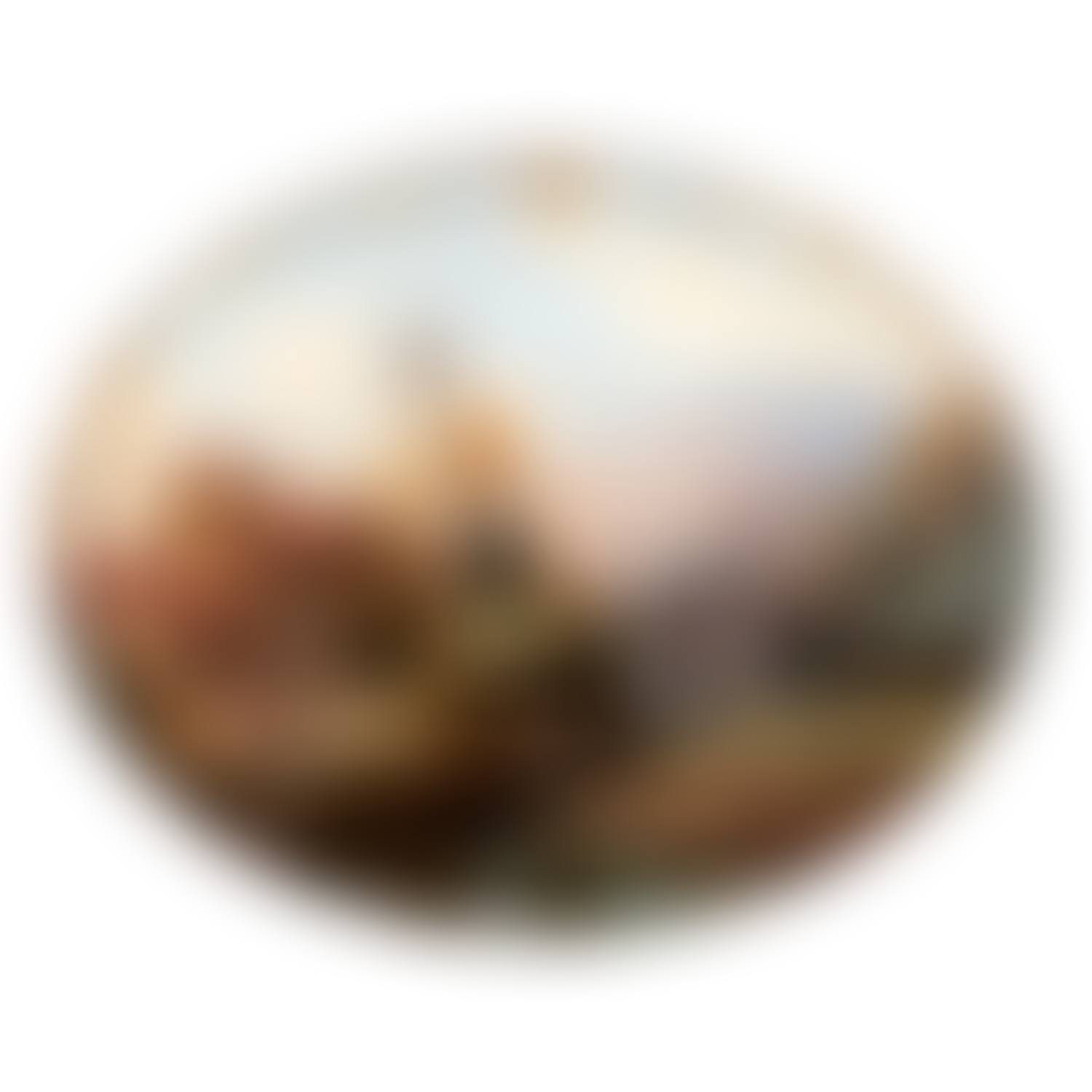 View of an Italian village with bridge and river animated by characters in a mountainous landscape (preview)