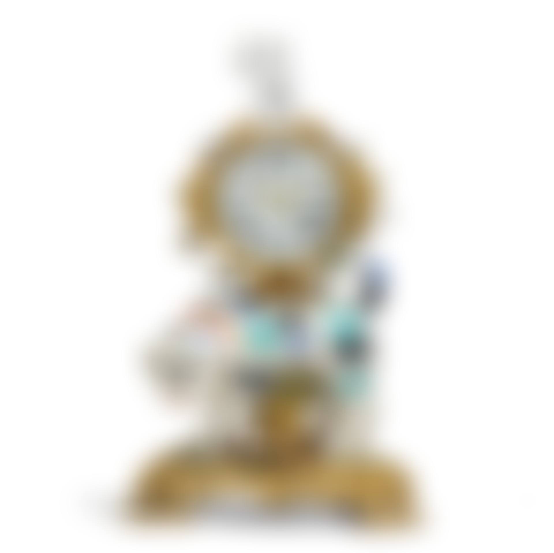AN ARITA FIGURE OF A PUPPY, SUPPORTING A CLOCK WITH ORMOLU MOUNTS AND A CHINESE PORCELAIN FINIAL (preview)