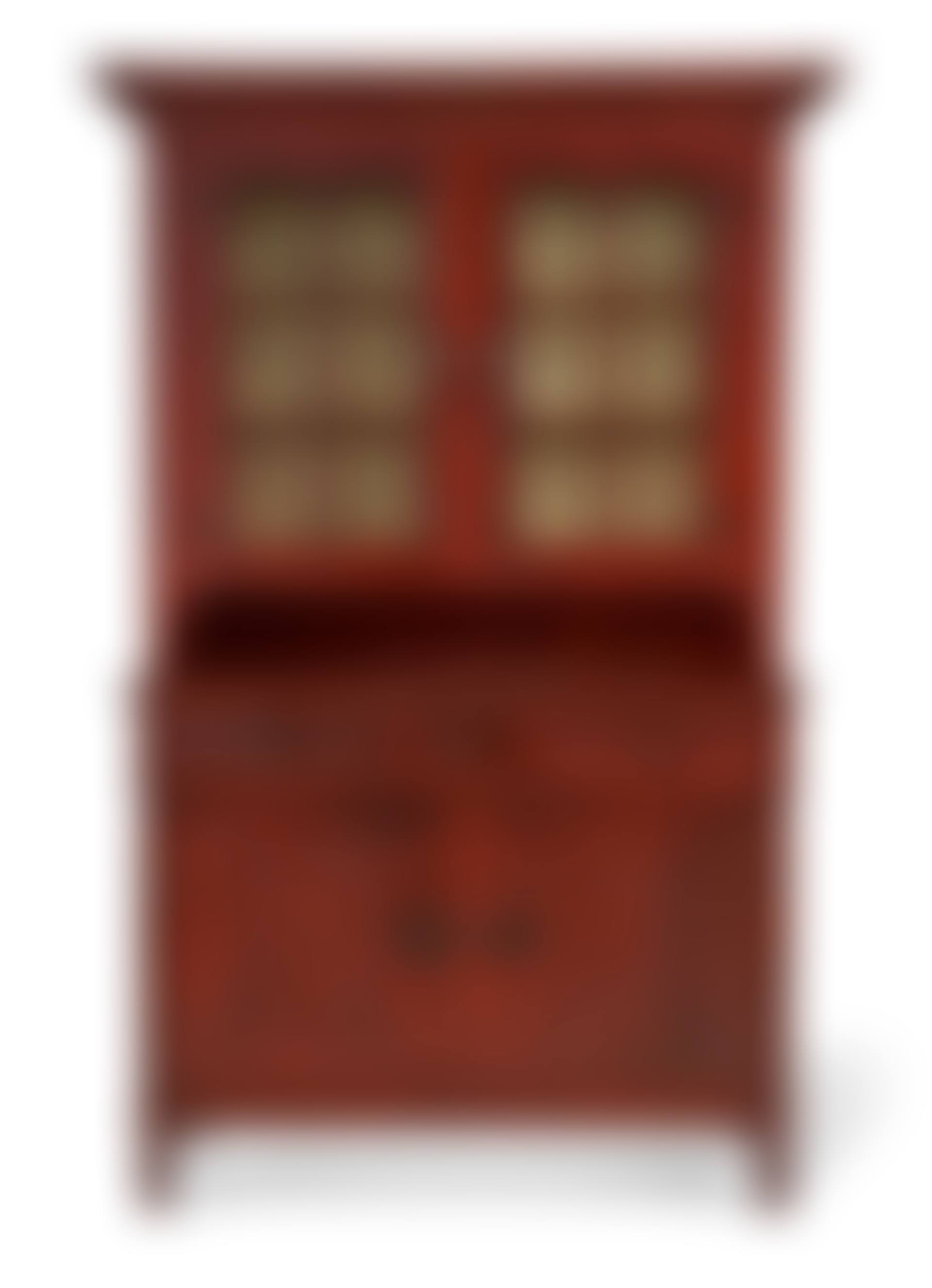 A LATE FEDERAL RED-PAINTED AND GRAIN-PAINTED MAHANTONGO VALLEY STEP-BACK CUPBOARD  (preview)