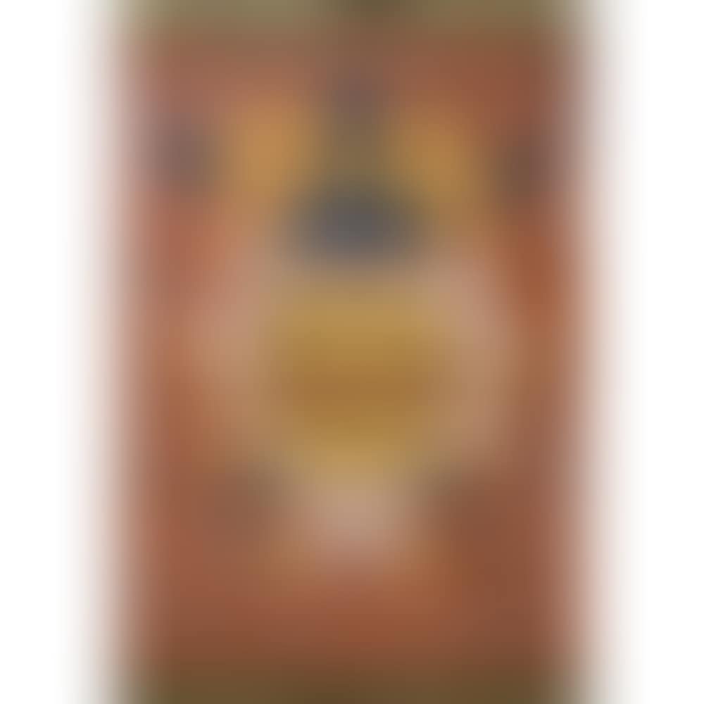Polychrome wooden box with a lid
decorated with vermiculations and foliage on a background
red, coat of arms on the gold cover with three
flurons sable with a bend gules. (preview)