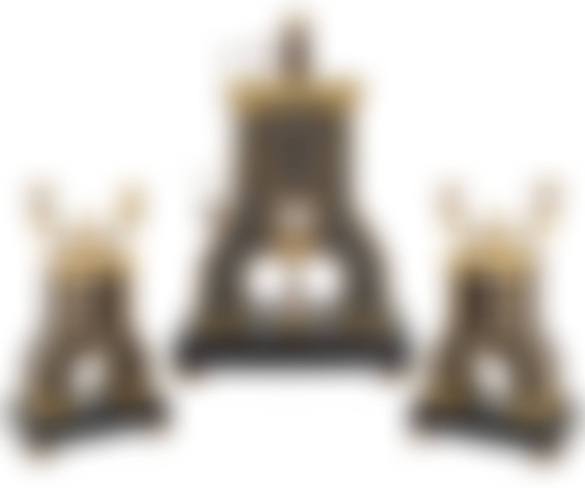 A THREE-PIECE INDUSTRIAL STEAM DESK CLOCK AND CANDELABRA (preview)