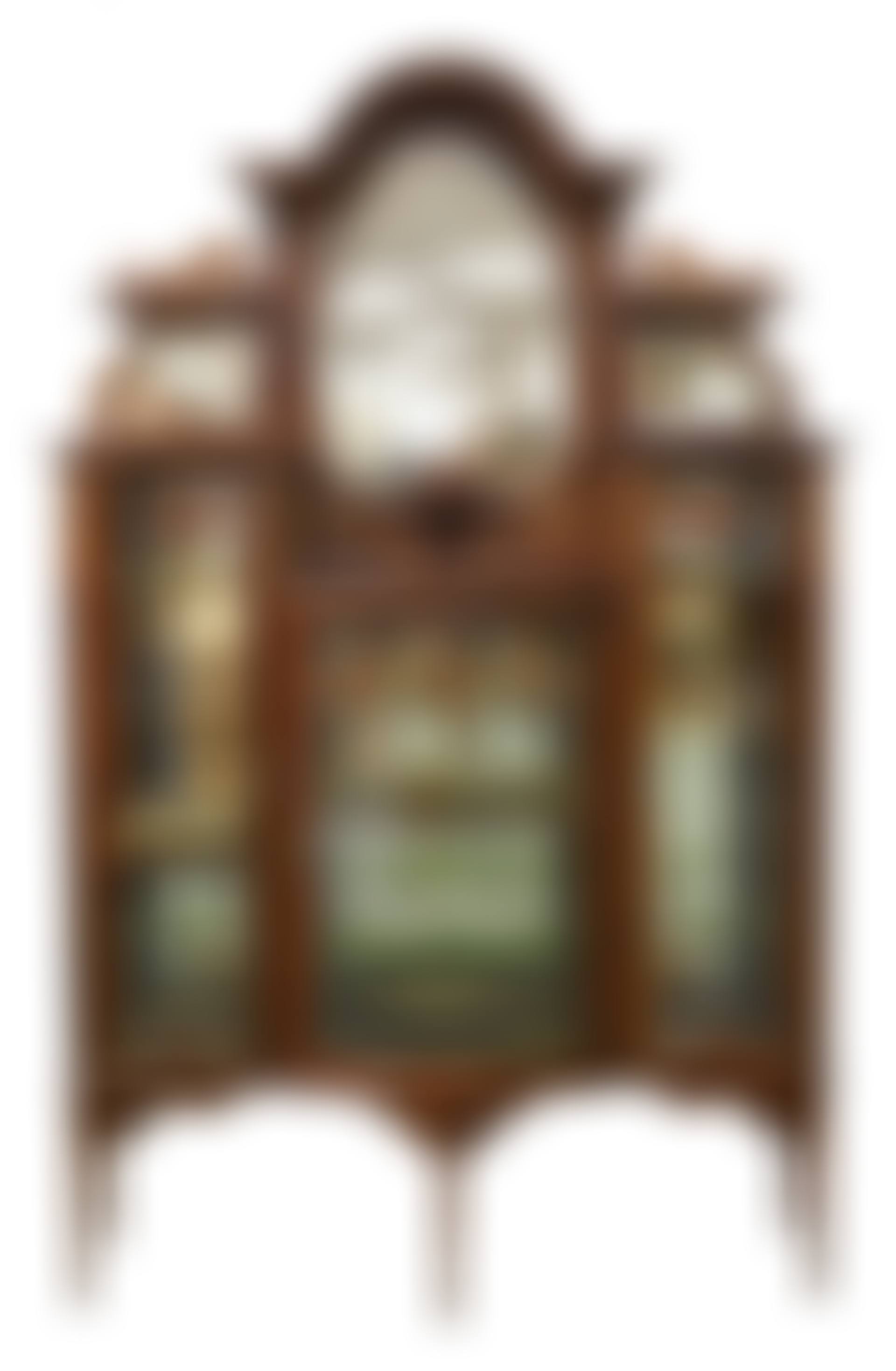 A STAINED GLASS MIRRORED ARTS AND CRAFTS MAHOGANY CABINET (preview)