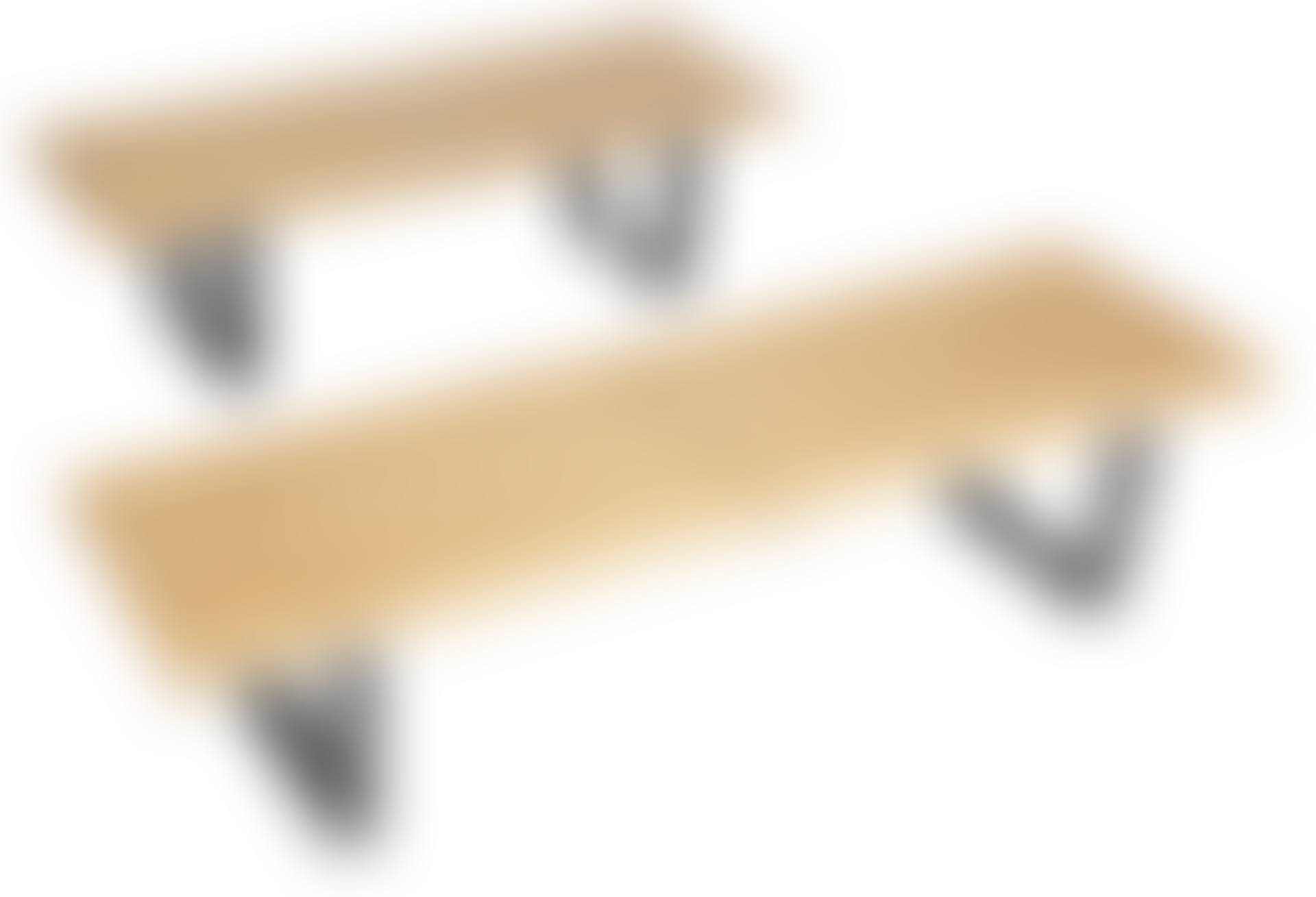 Two George Nelson Blonde Wood and Black Metal Benches (preview)