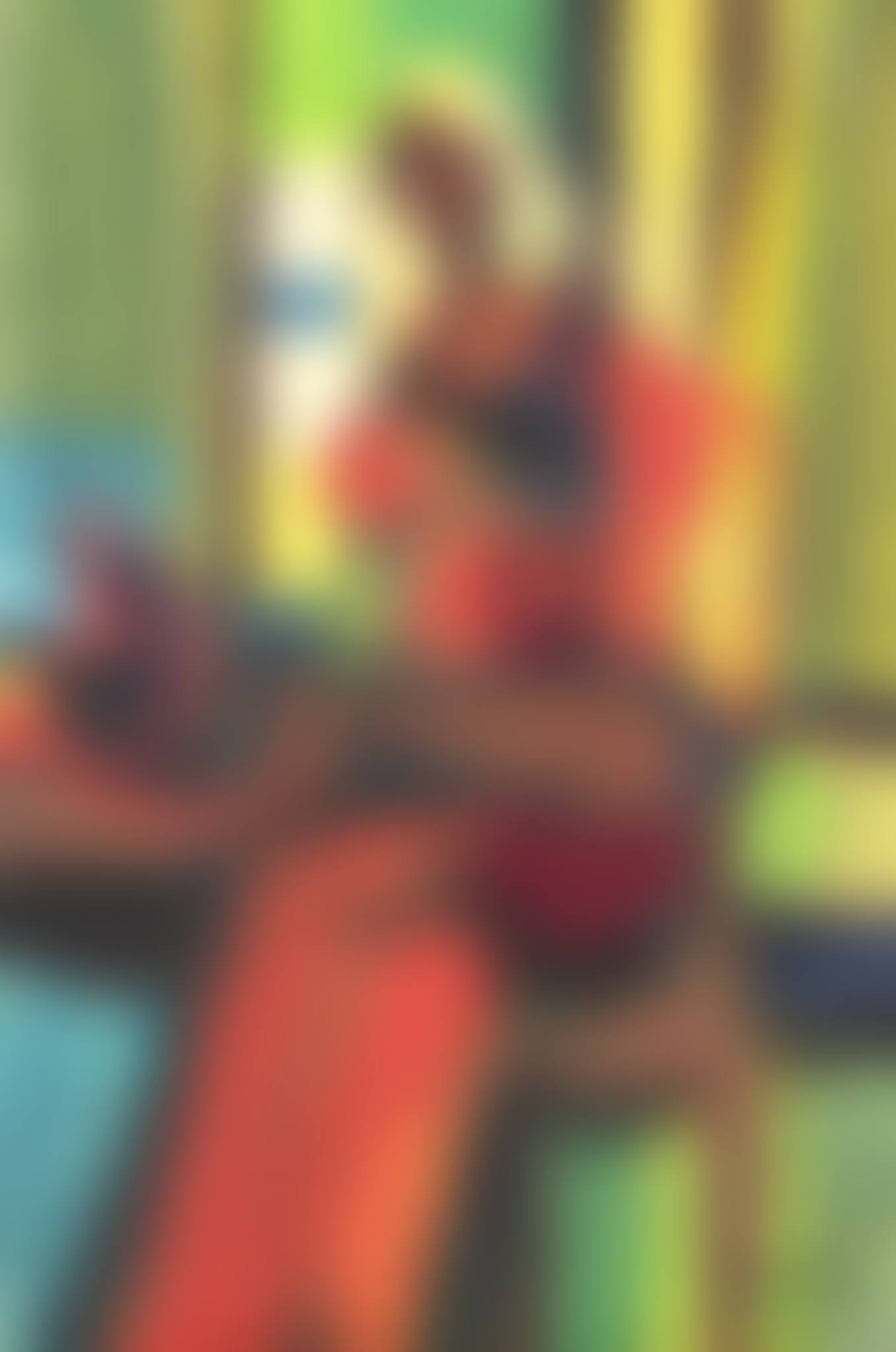 Blonde woman in red dress (preview)