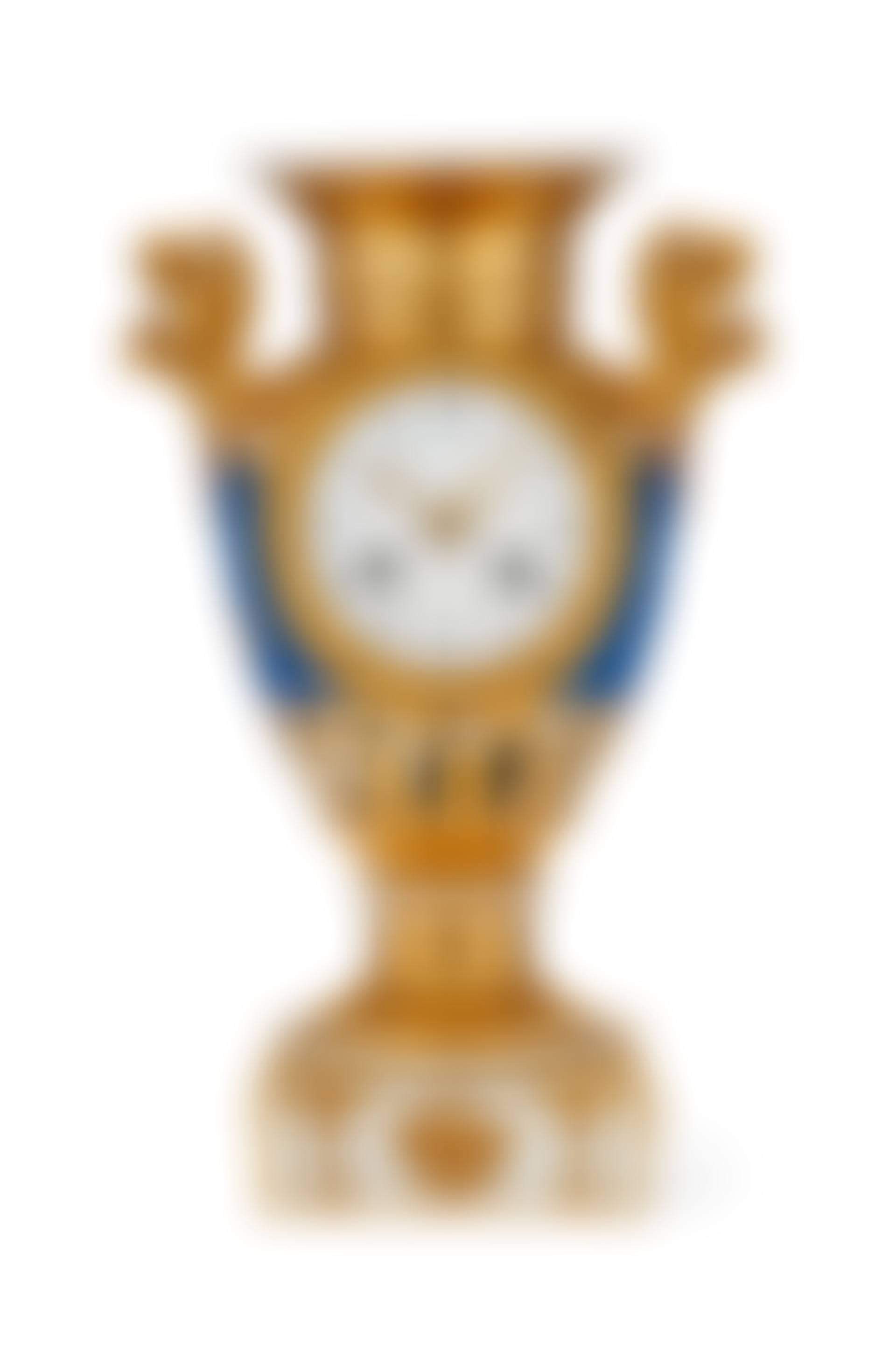 A PARIS PORCELAIN MATTE BLUE AND GOLD GROUND VASE-FORM CLOCK (preview)