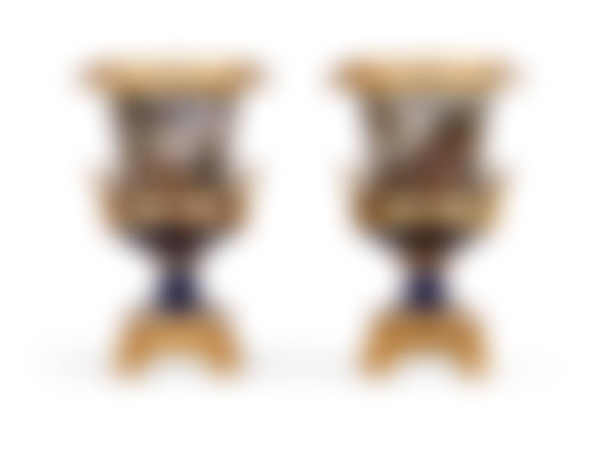 A PAIR OF PARIS PORCELAIN COBALT BLUE AND GOLD GROUND CAMPANA VASES (preview)