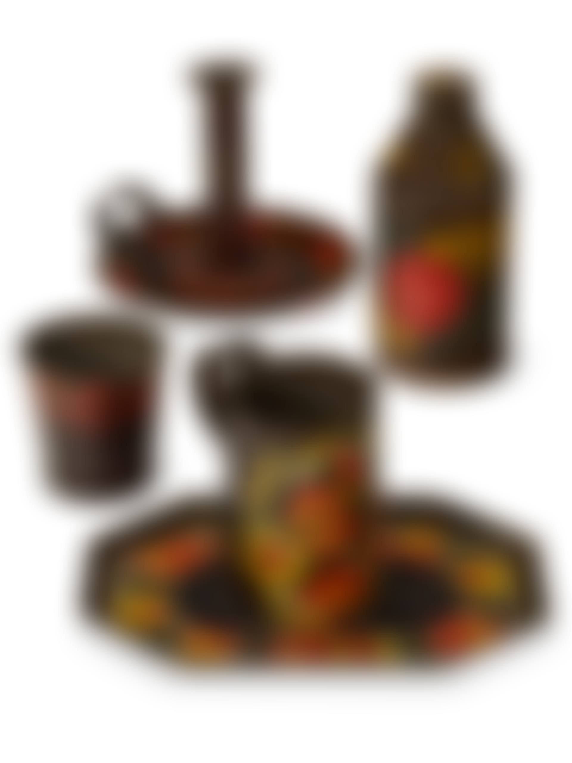 A GROUP OF FIVE BLACK PAINT-DECORATED TOLEWARE ITEMS (preview)