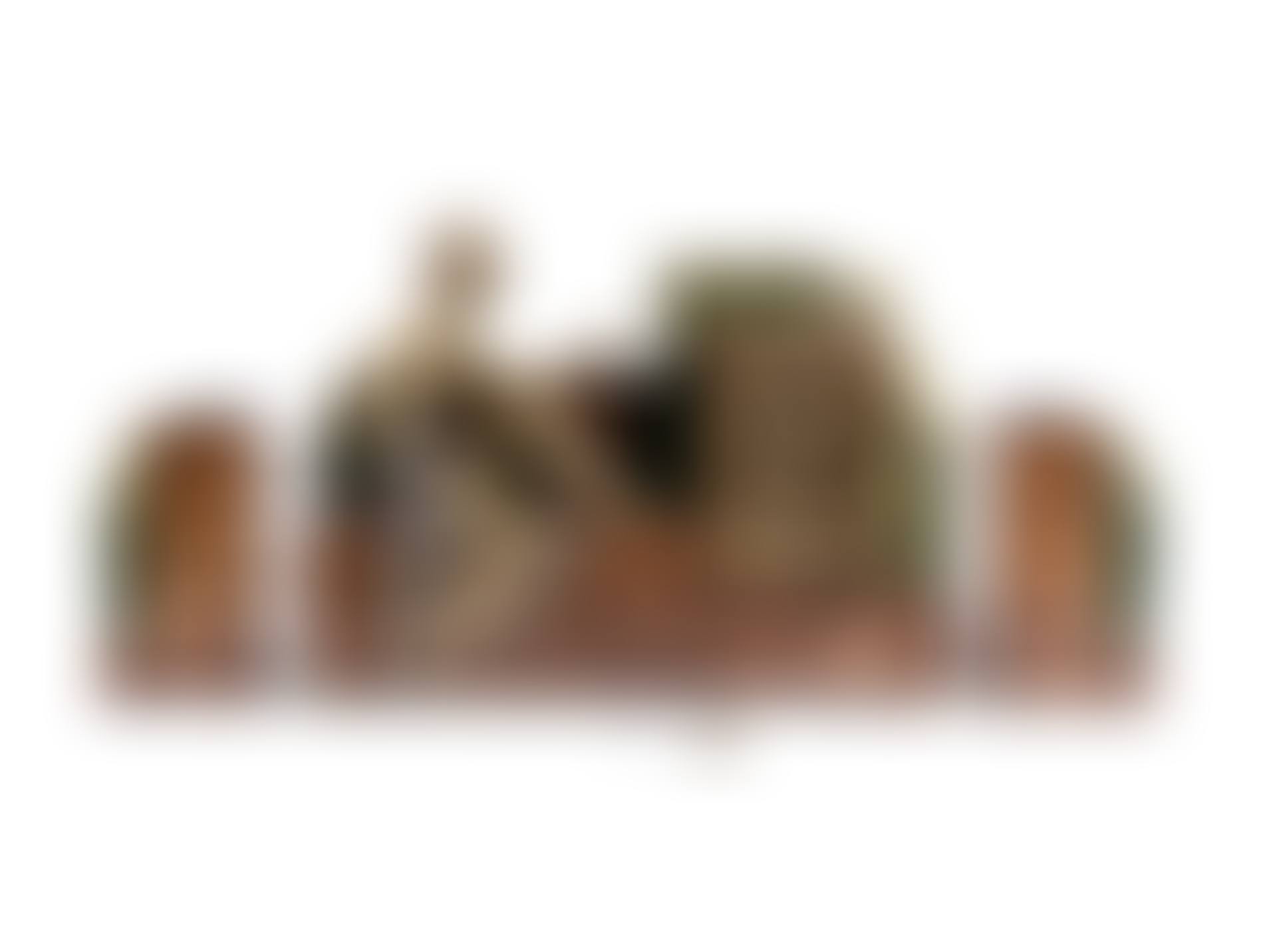 ONYX AND MARBLE FIGURAL THREE-PIECE MANTLE CLOCK AND GARNITURE (preview)