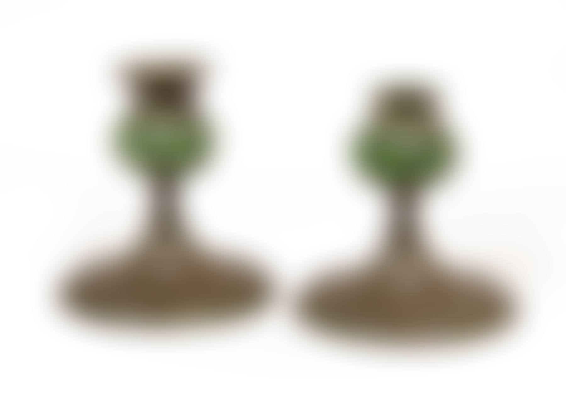 Pair of Tiffany Bronze and Green Glass Candlesticks (preview)