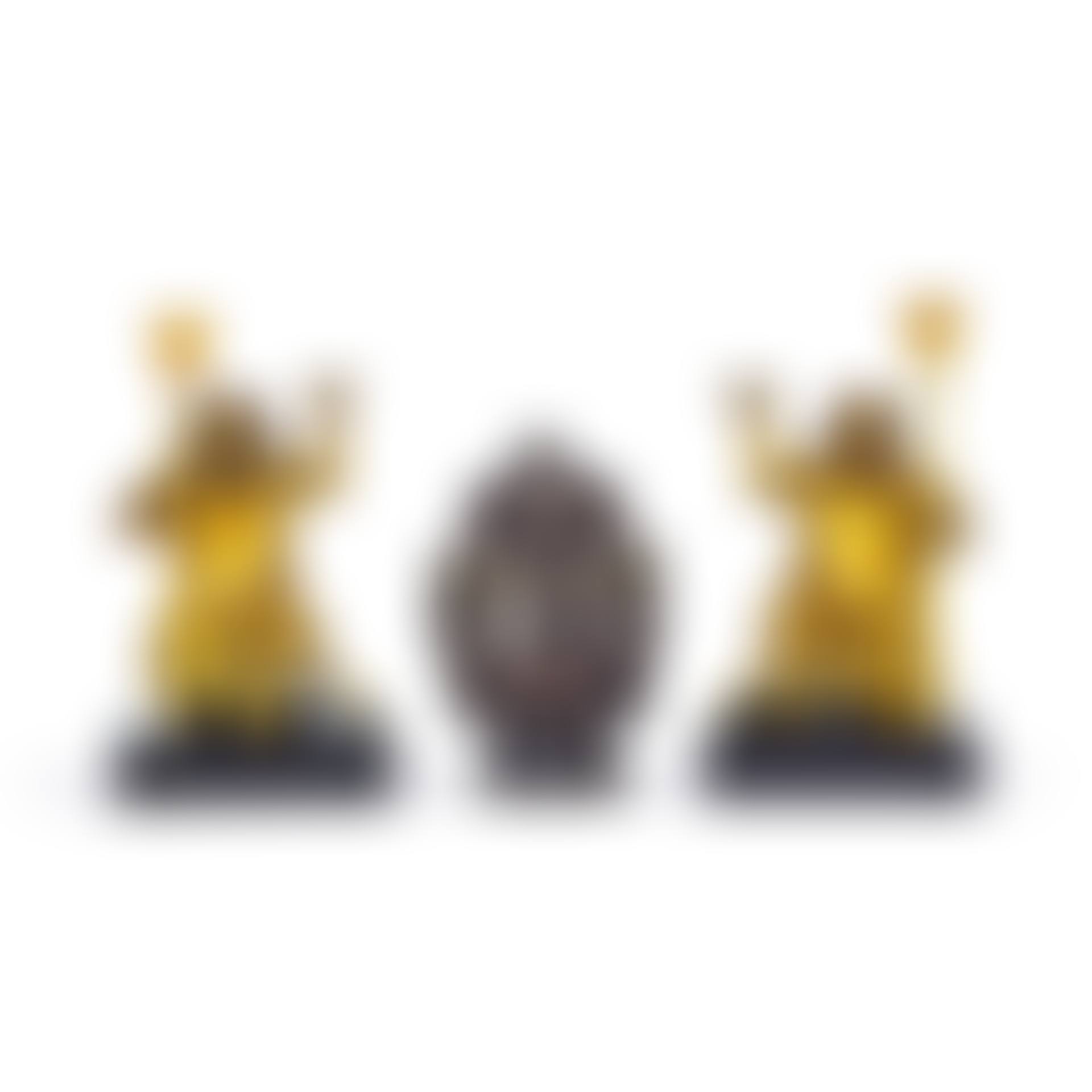 A pair of gilt-bronze figures, Qing dynasty, and a bronze archaistic covered vessel, hu, late Ming dynasty | 清 鎏金銅羅漢像一對 及 明末 局部鎏金銅提梁蓋壺 (preview)