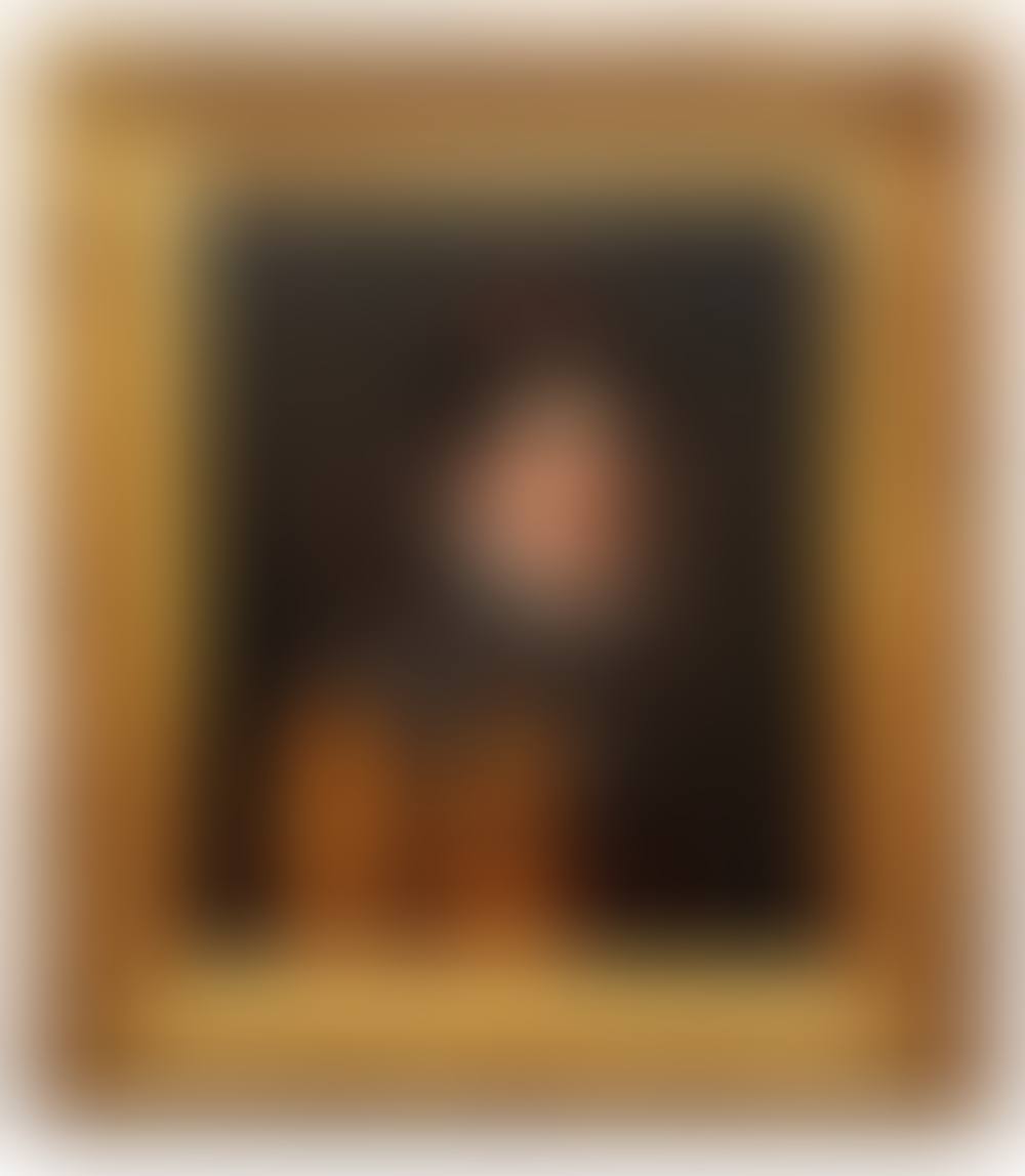 Portrait of Agathe D"Alencon with curly brown hair wearing a tiara, frilled collar, brown cloak and cap (preview)