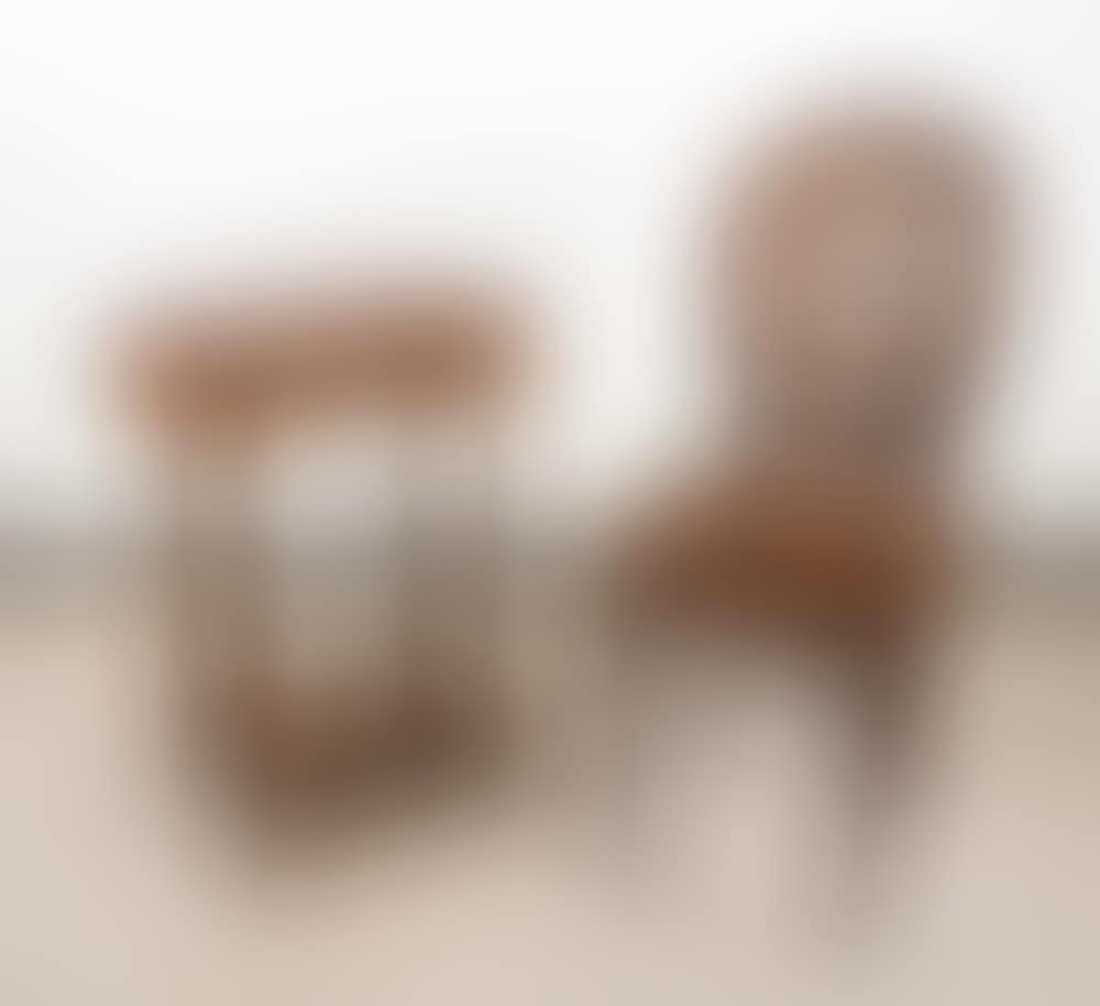 Wooden bean table with central drawer, with straw chair (preview)