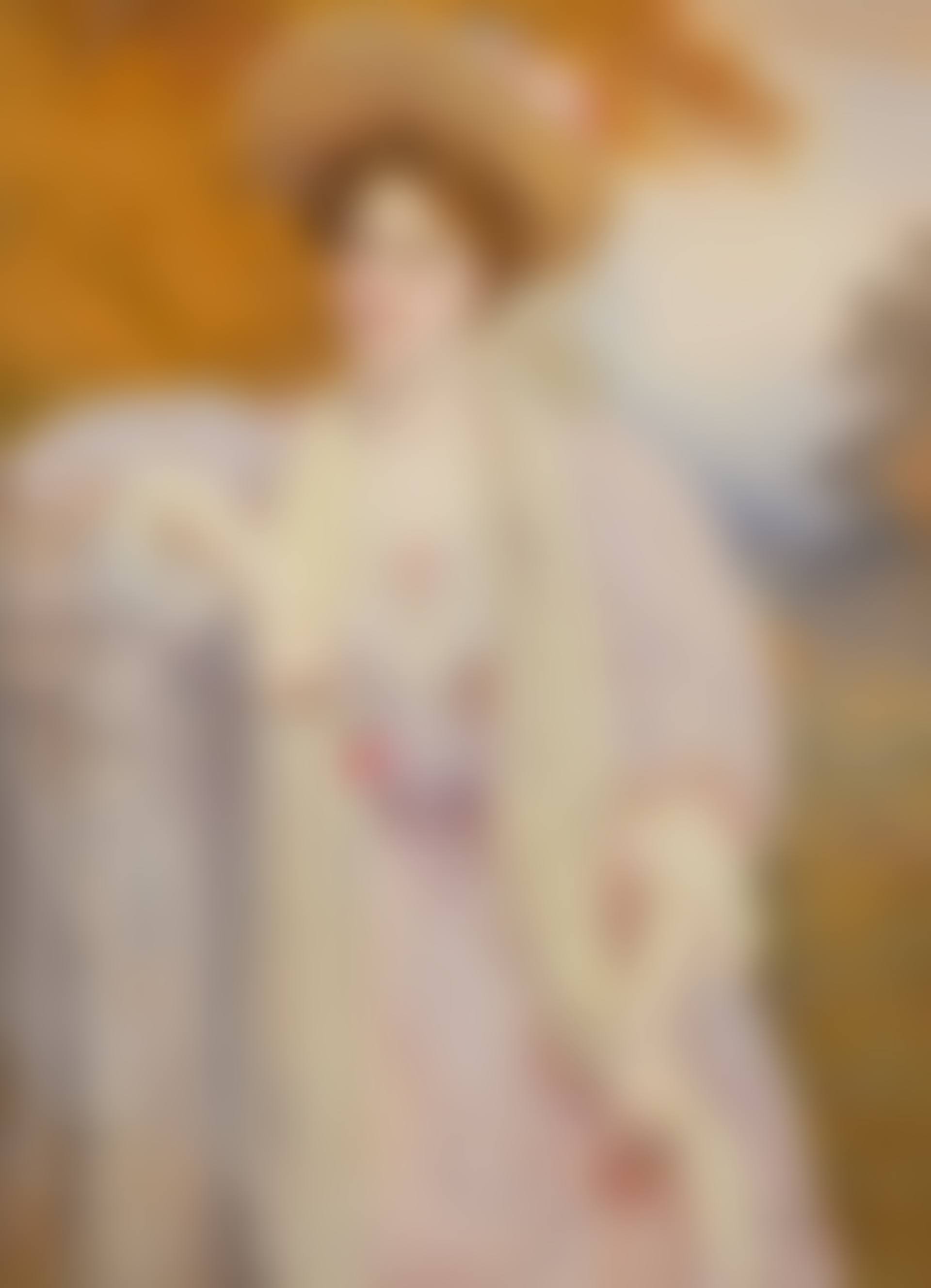 Portrait of a lady in a pink dress, standing in a parkland landscape (preview)