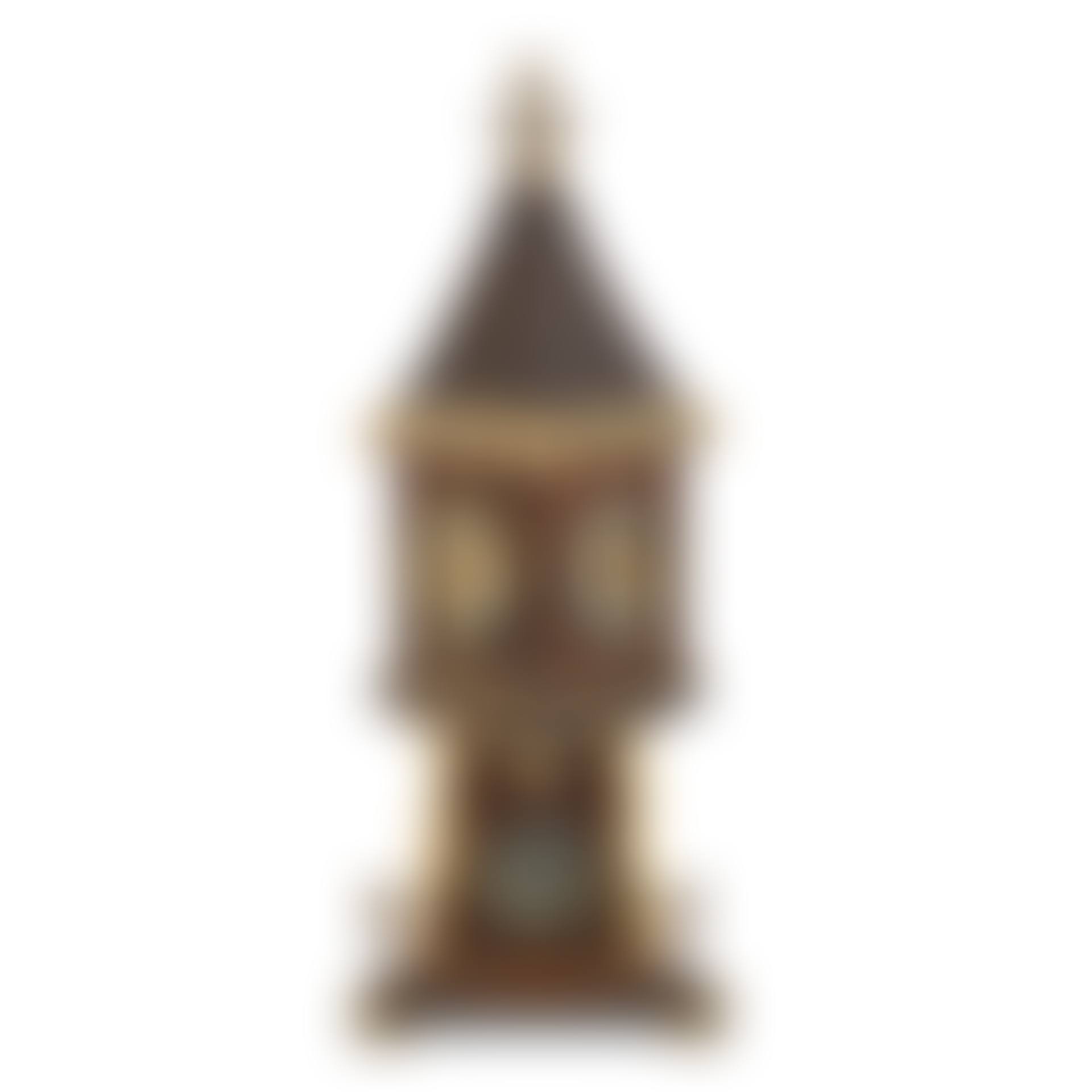 A late 19th/early 20th century German polished brass mounted and oak stained carved wood novelty tower clock and barometer compendium (preview)