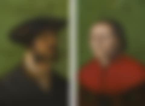 PORTRAIT OF A BEARDED GENTLEMAN, BUST LENGTH, WEARING A SLASHED COAT AND HAT; PORTRAIT OF A LADY, BUST LENGTH, WEARING A RED DRESS (preview)