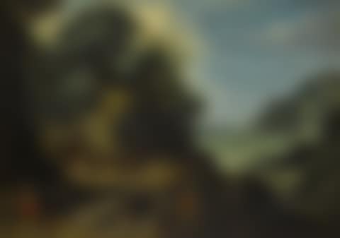 AN EXTENSIVE LANDSCAPE WITH HERDSMEN RESTING ON A ROCKY OUTCROP, A WOMAN SPINNING WOOL IN THE FOREGROUND (preview)
