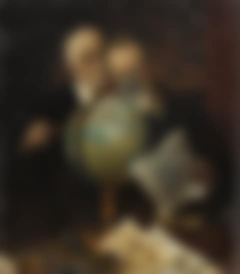 SETTLING AN ARGUMENT (TWO MEN CONSULTING THE GLOBE) (preview)