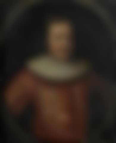 Portrait of Lewis Anwyl of Parke, bust-length, in a red and white slashed doublet, within a painted oval (preview)