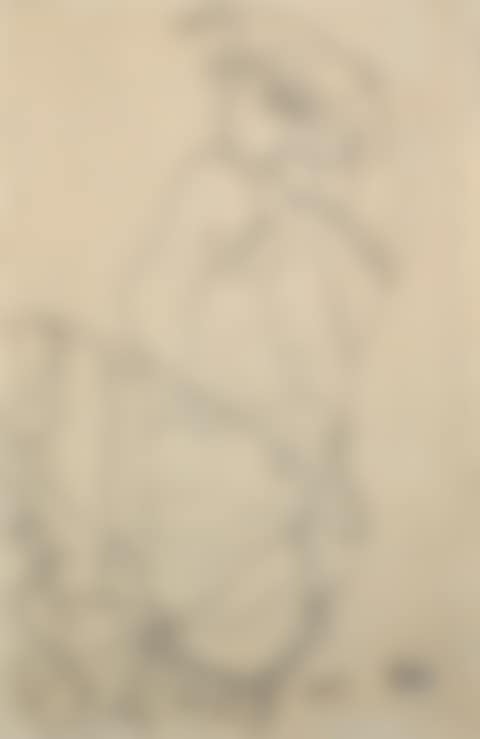 FRAU IN UNTERWÄSCHE MIT ERHOBENEM RECHTEN ARM (WOMAN IN UNDERCLOTHES WITH RAISED RIGHT ARM) - RECTO KAUERNDE NACKTE FRAU (CROUCHING NUDE) - VERSO (preview)