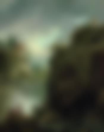 Paysage rocheux au pont et à la cascade animé de personnages (preview)