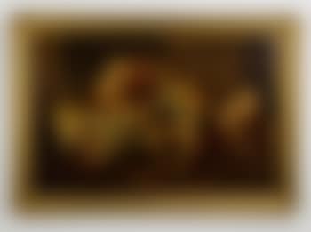 Interior genre scene of a family conversing at a table with a maid kneeling beside (preview)