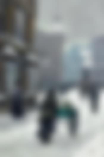 Winter day at Kultorvet, an elegant lady passing by a woman with a handcart (preview)