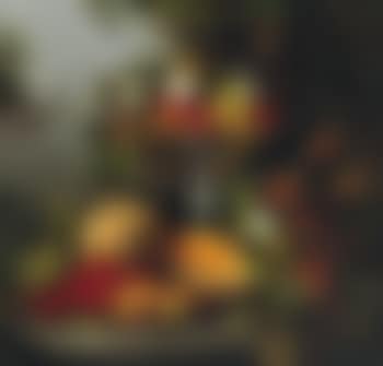 Still life with fruit and flowers in a silver centerpiece
on a table with melons, pears and tomatoes (preview)