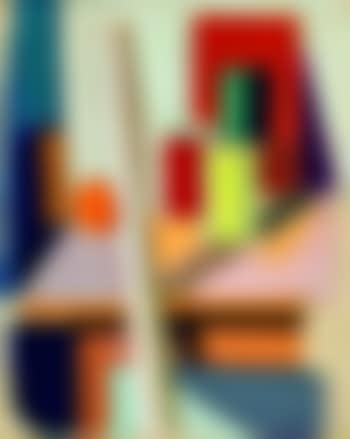 Opstilling. Appelsin og tre æsker på et bord. I forgrunden, støttet mod bordets forreste kant en stok. Hvid og blå baggrund (preview)