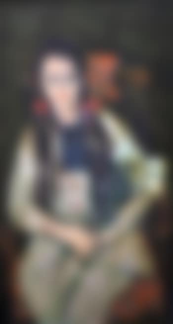 Woman with flowers and cat, seated (preview)