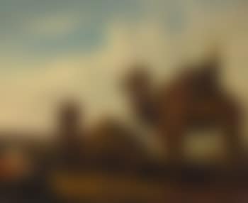 Zwei Dromedare in der Wüste mit einer orientalischen Stadt im Hintergrund (preview)